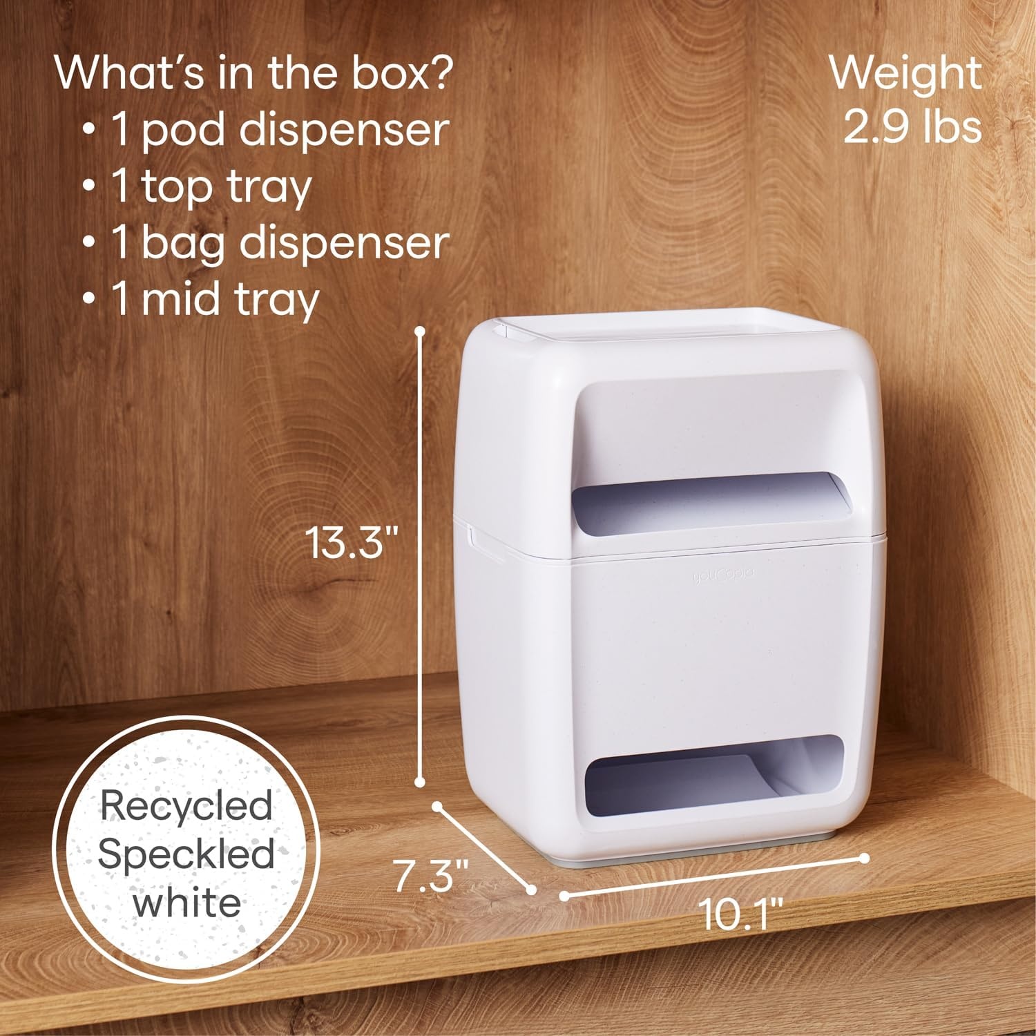 image:imageYouCopia SinkSuite Trash Bag Dispenser Standing Garbage Bag Organizer with Removable Lid and Cradle for Storage Speckled WhiteBag Pod Dispenser