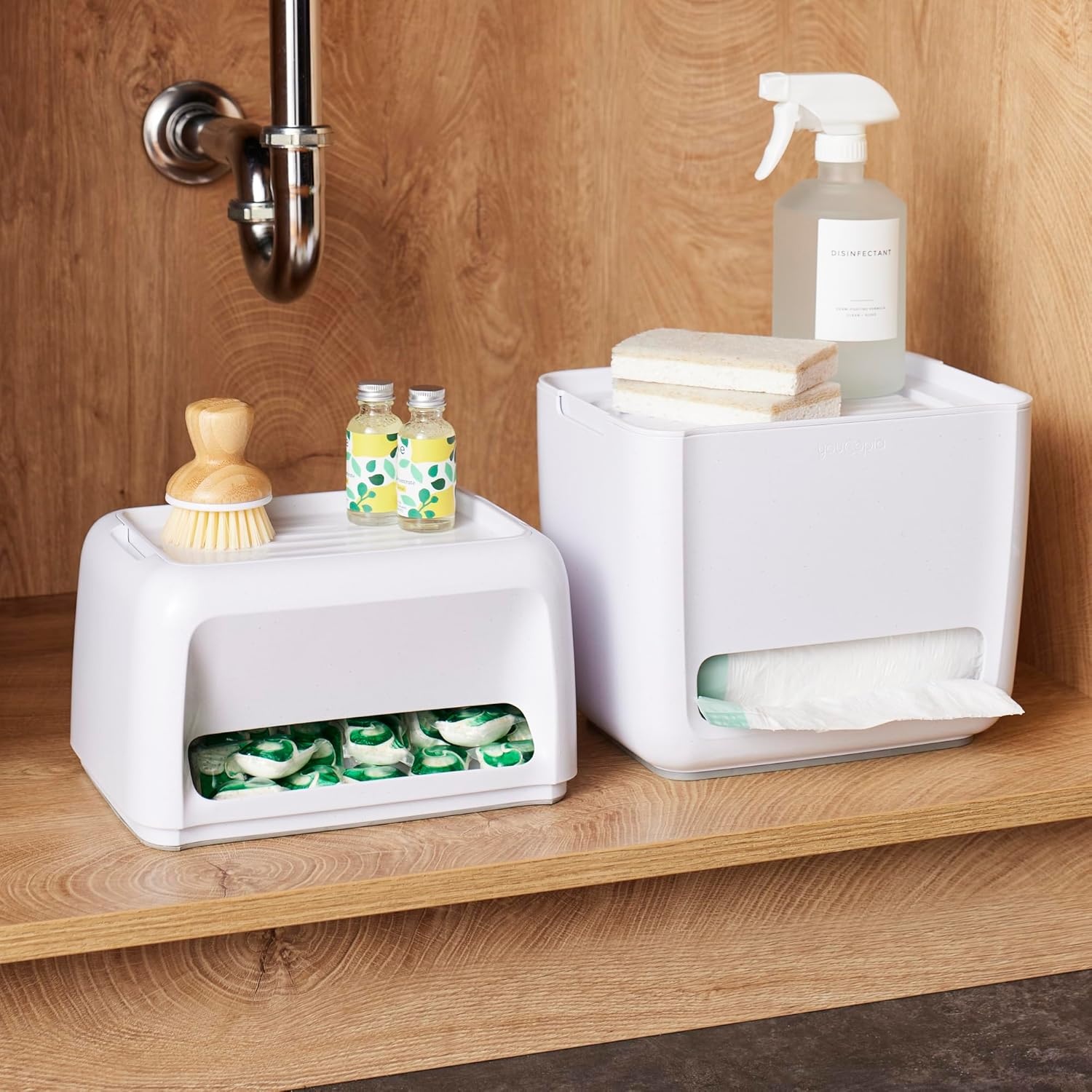 image:imageYouCopia SinkSuite Trash Bag Dispenser Standing Garbage Bag Organizer with Removable Lid and Cradle for Storage Speckled WhiteBag Pod Dispenser
