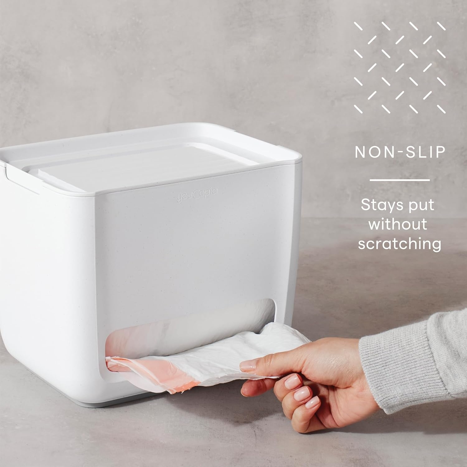 image:imageYouCopia SinkSuite Trash Bag Dispenser Standing Garbage Bag Organizer with Removable Lid and Cradle for Storage Speckled WhiteBag Pod Dispenser