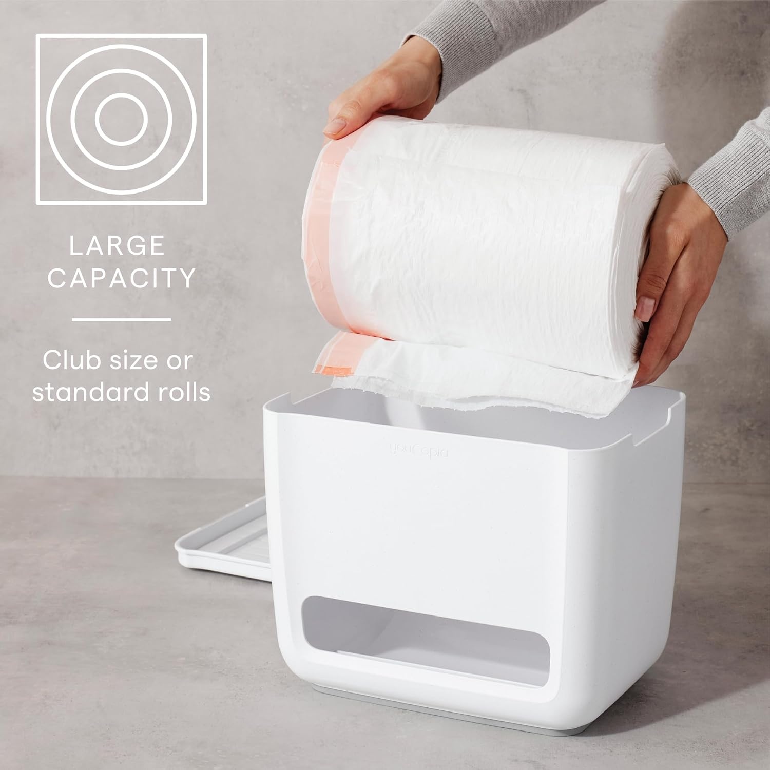 image:imageYouCopia SinkSuite Trash Bag Dispenser Standing Garbage Bag Organizer with Removable Lid and Cradle for Storage Speckled WhiteBag Dispenser