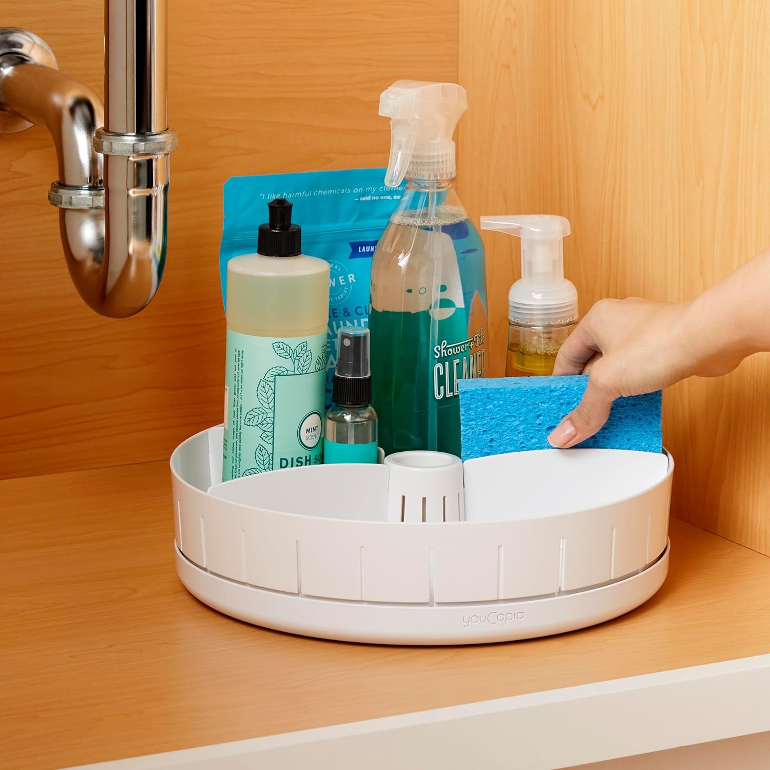 image:imageYouCopia SinkSuite Under Sink Turntable with Adjustable Dividers Lazy Susan Organizer for Kitchen or Bathroom Storage WhiteOne Size