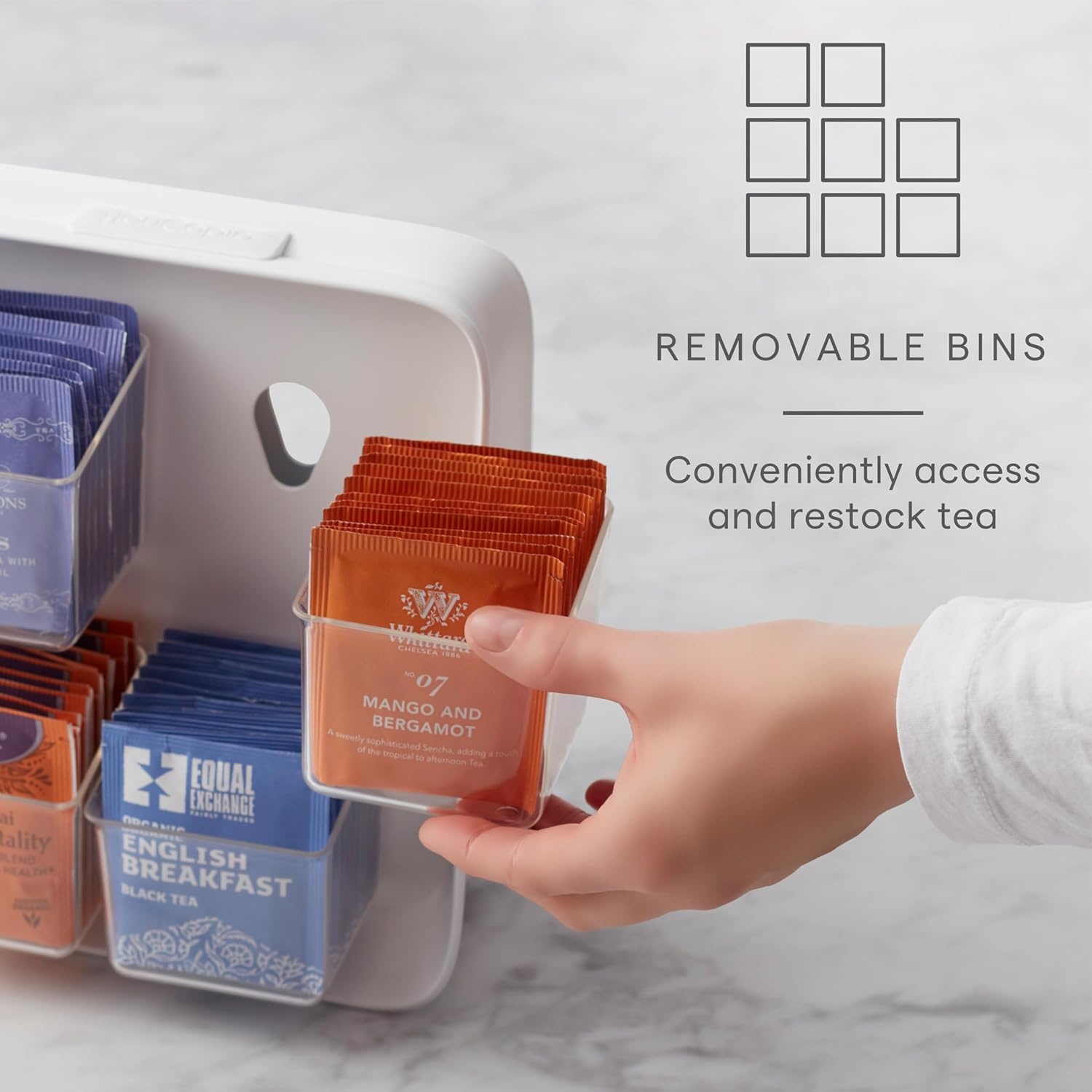 image:imageYouCopia SipStation Hydration Caddy Hydration Packet Storage Adjustable Electrolyte Powder Organizer Speckled WhiteTea Caddy 120Bag