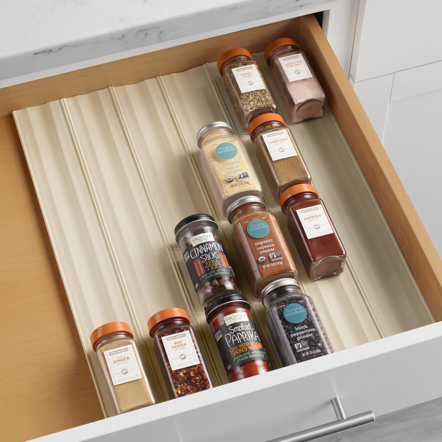 image:imageYouCopia SpiceLiner Spice Rack Drawer Organizer Universal Fit 10 RollGraySandstone
