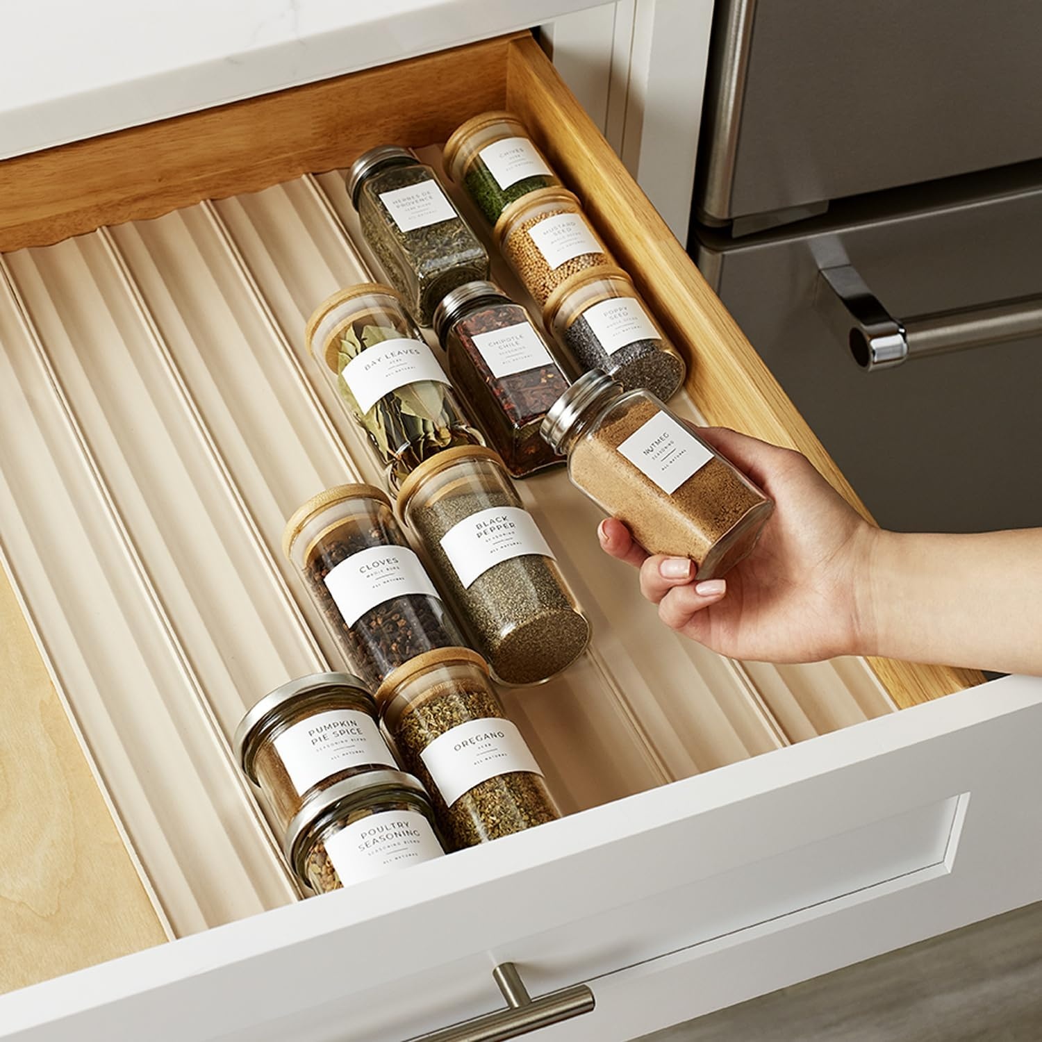 image:imageYouCopia SpiceLiner Spice Rack Drawer Organizer Universal Fit 10 RollGraySandstone