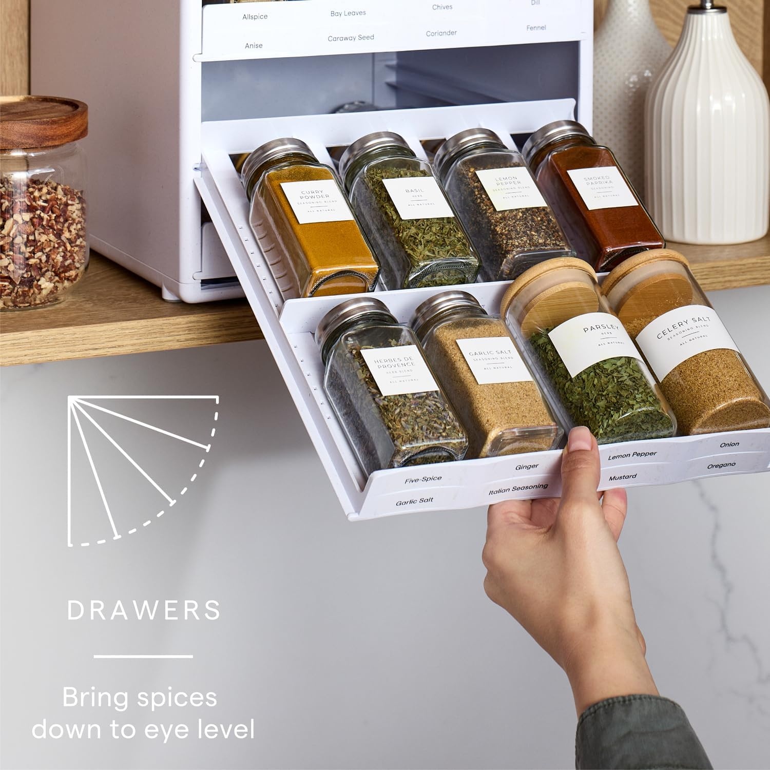 image:imageYouCopia SpiceStack Adjustable Spice Rack Organizer PullDown 24Bottle Seasonings and Spices Holder for Kitchen Cabinet and Pantry Organization with 104 Included Labels Adjustable24Bottle