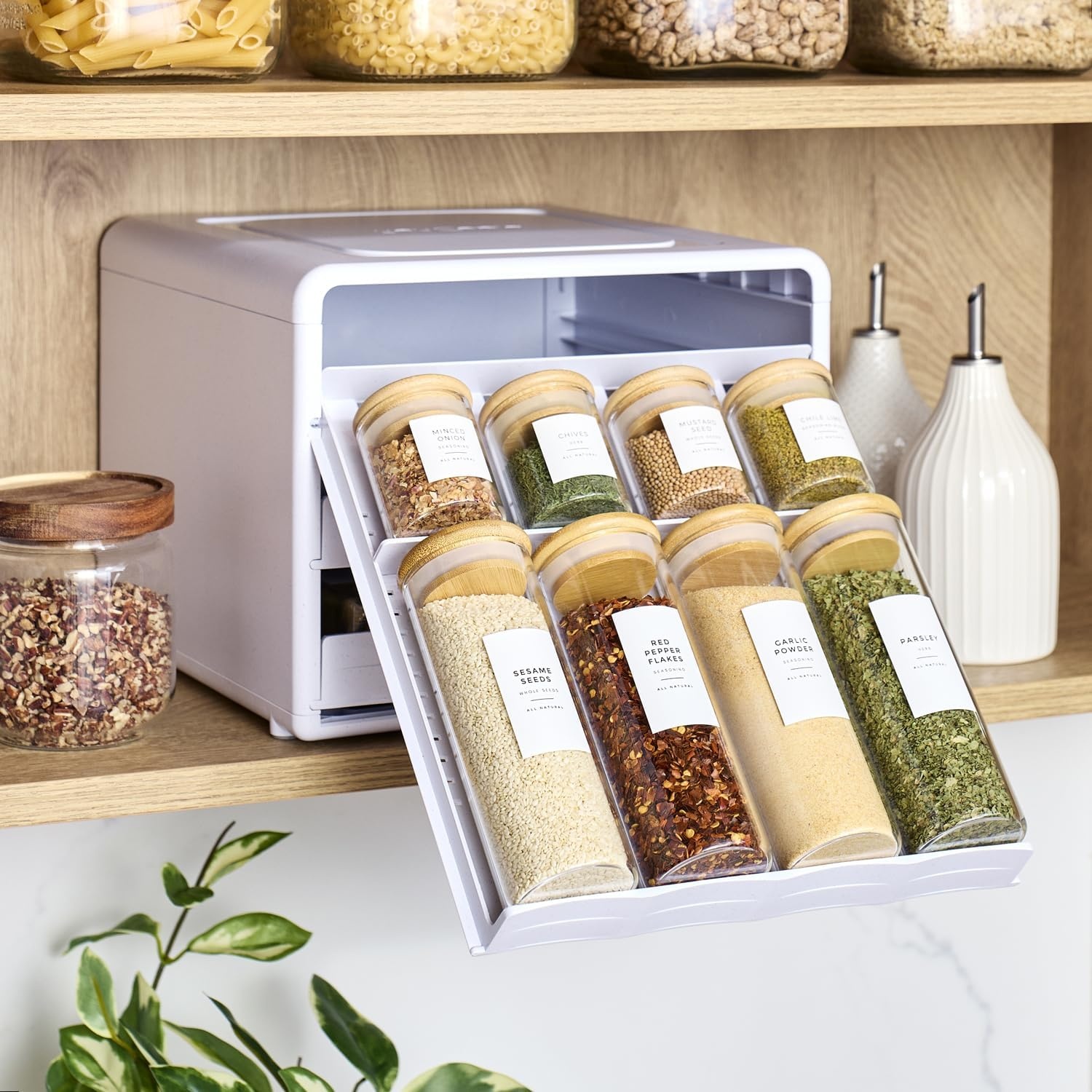 image:imageYouCopia SpiceStack Adjustable Spice Rack Organizer PullDown 24Bottle Seasonings and Spices Holder for Kitchen Cabinet and Pantry Organization with 104 Included Labels Adjustable24Bottle
