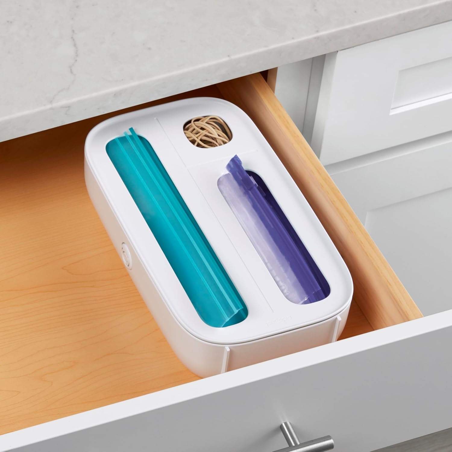 image:imageYouCopia StoraBag Drawer Food Bags Dispenser 4Slot Plastic Sandwich Bag Organizer for Kitchen Storage White3Slot