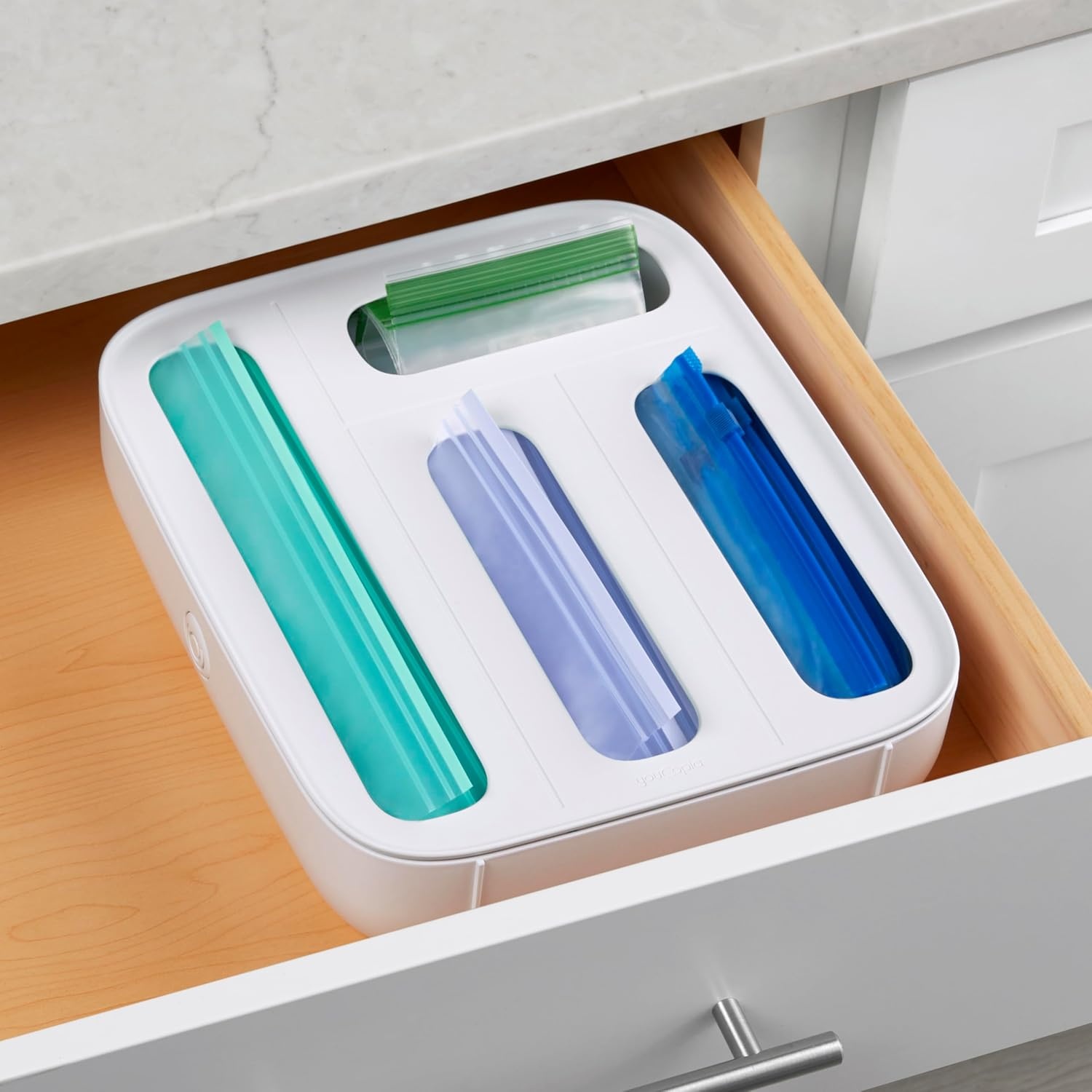 image:imageYouCopia StoraBag Drawer Food Bags Dispenser 4Slot Plastic Sandwich Bag Organizer for Kitchen Storage White4Slot