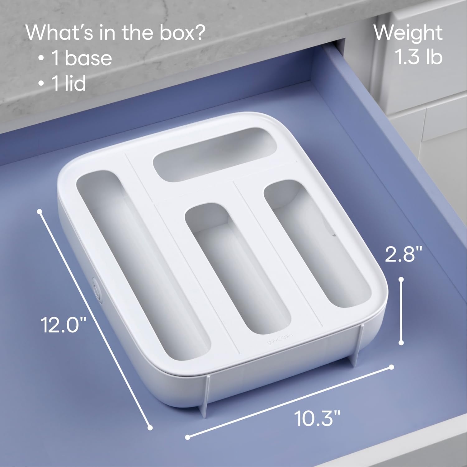 image:imageYouCopia StoraBag Drawer Food Bags Dispenser 4Slot Plastic Sandwich Bag Organizer for Kitchen Storage White4Slot
