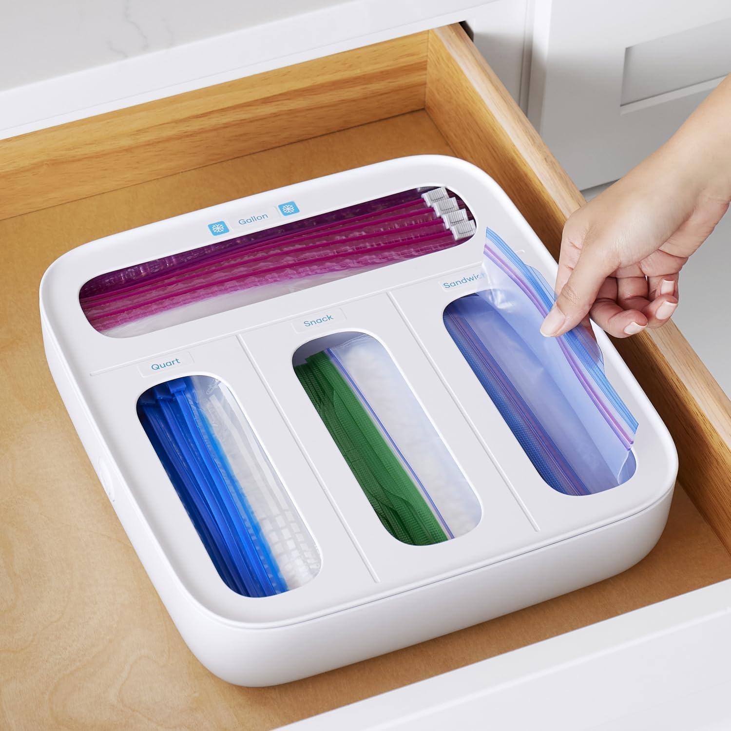 image:imageYouCopia StoraBag Drawer Food Bags Dispenser 4Slot Plastic Sandwich Bag Organizer for Kitchen Storage White4Slot Family Size