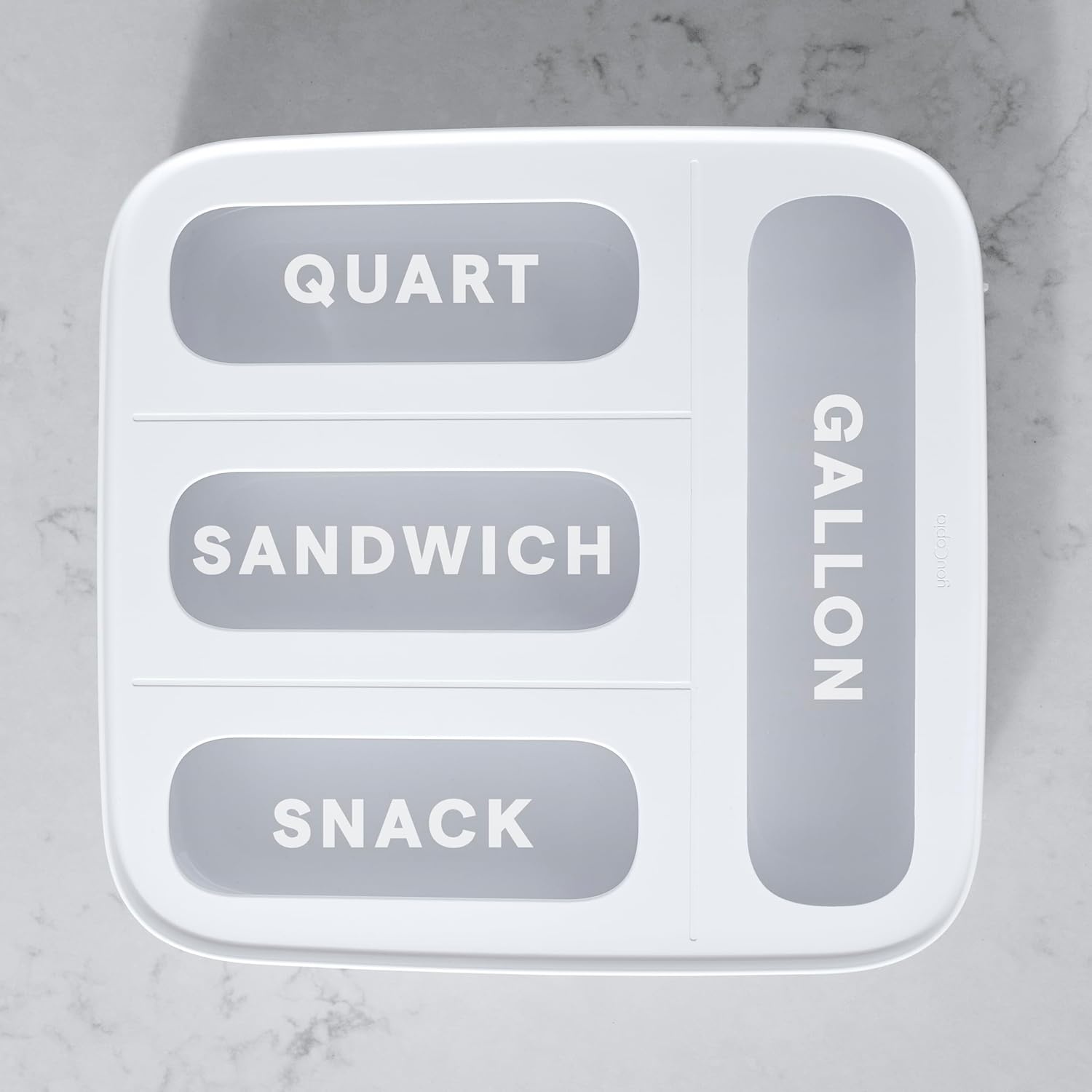 image:imageYouCopia StoraBag Drawer Food Bags Dispenser 4Slot Plastic Sandwich Bag Organizer for Kitchen Storage White4Slot Family Size