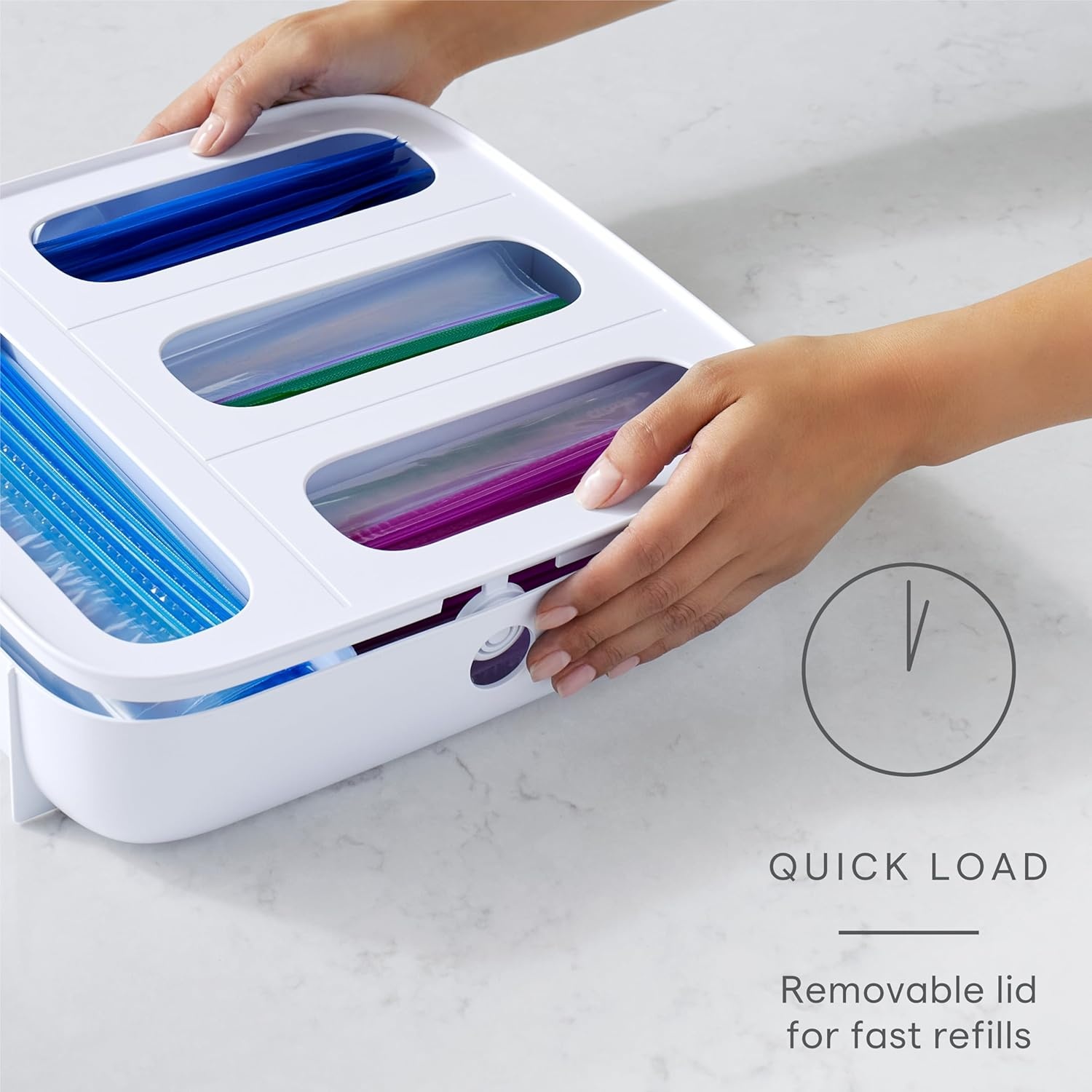 image:imageYouCopia StoraBag Drawer Food Bags Dispenser 4Slot Plastic Sandwich Bag Organizer for Kitchen Storage White4Slot Family Size