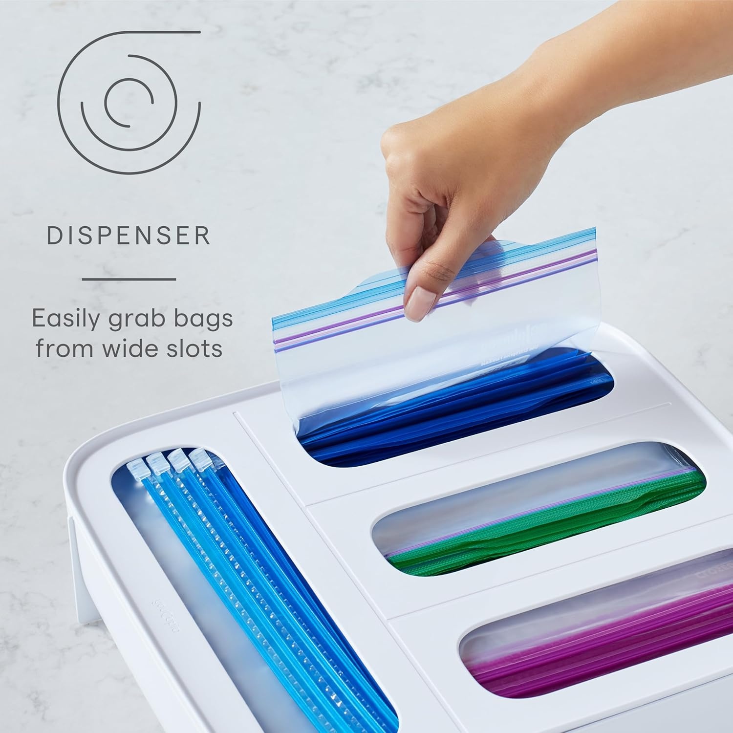 image:imageYouCopia StoraBag Drawer Food Bags Dispenser 4Slot Plastic Sandwich Bag Organizer for Kitchen Storage White4Slot Family Size
