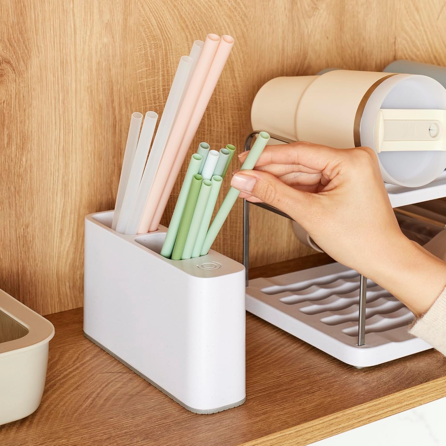 image:imageYouCopia StoraLid Bottle Lid Holder Water Bottle Lid Storage for Kitchen Speckled WhiteSipStation Straw Holder