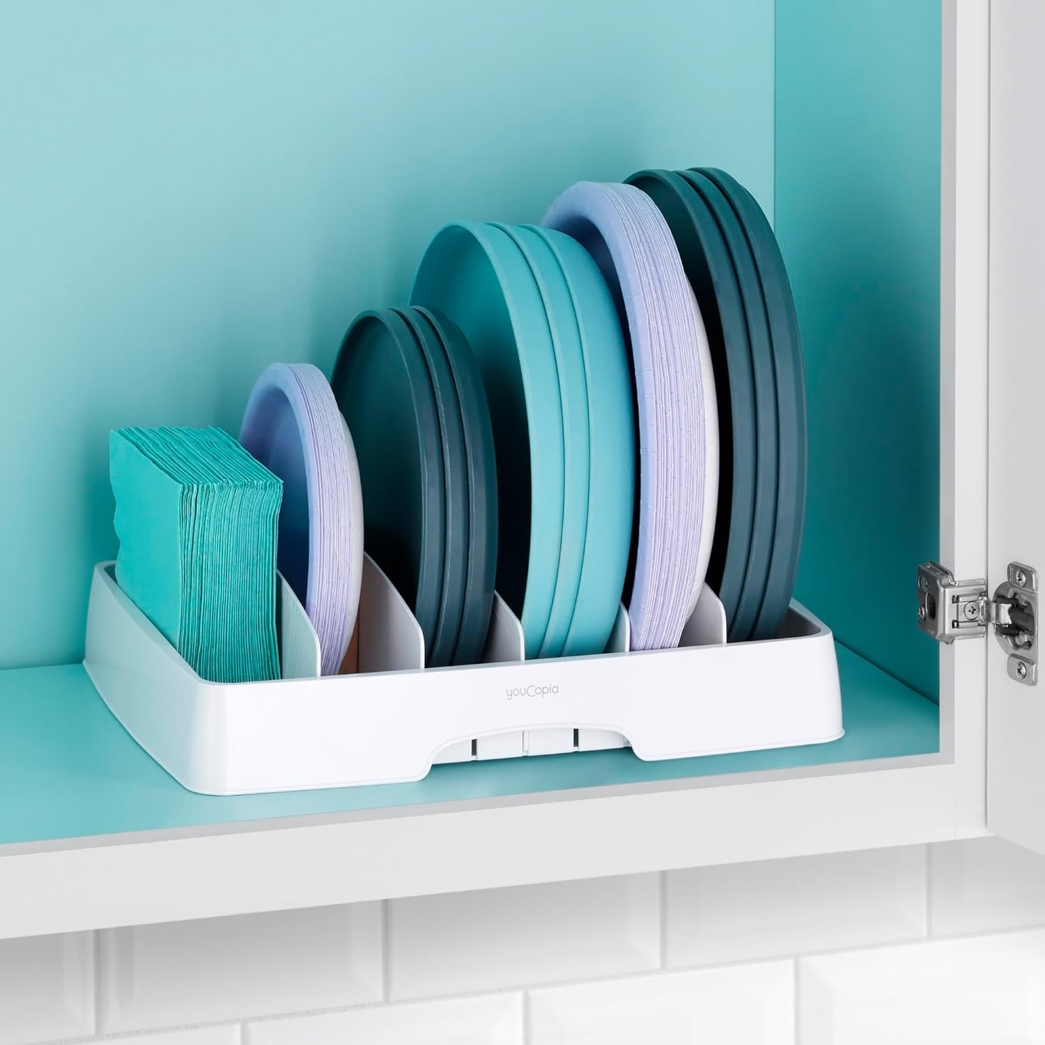 image:imageYouCopia StoraLid Food Container Lid Organizer for Kitchen Cabinet Storage with 5 Adjustable Dividers 105D 134W 33H Large Classic Edition WhiteLarge Classic