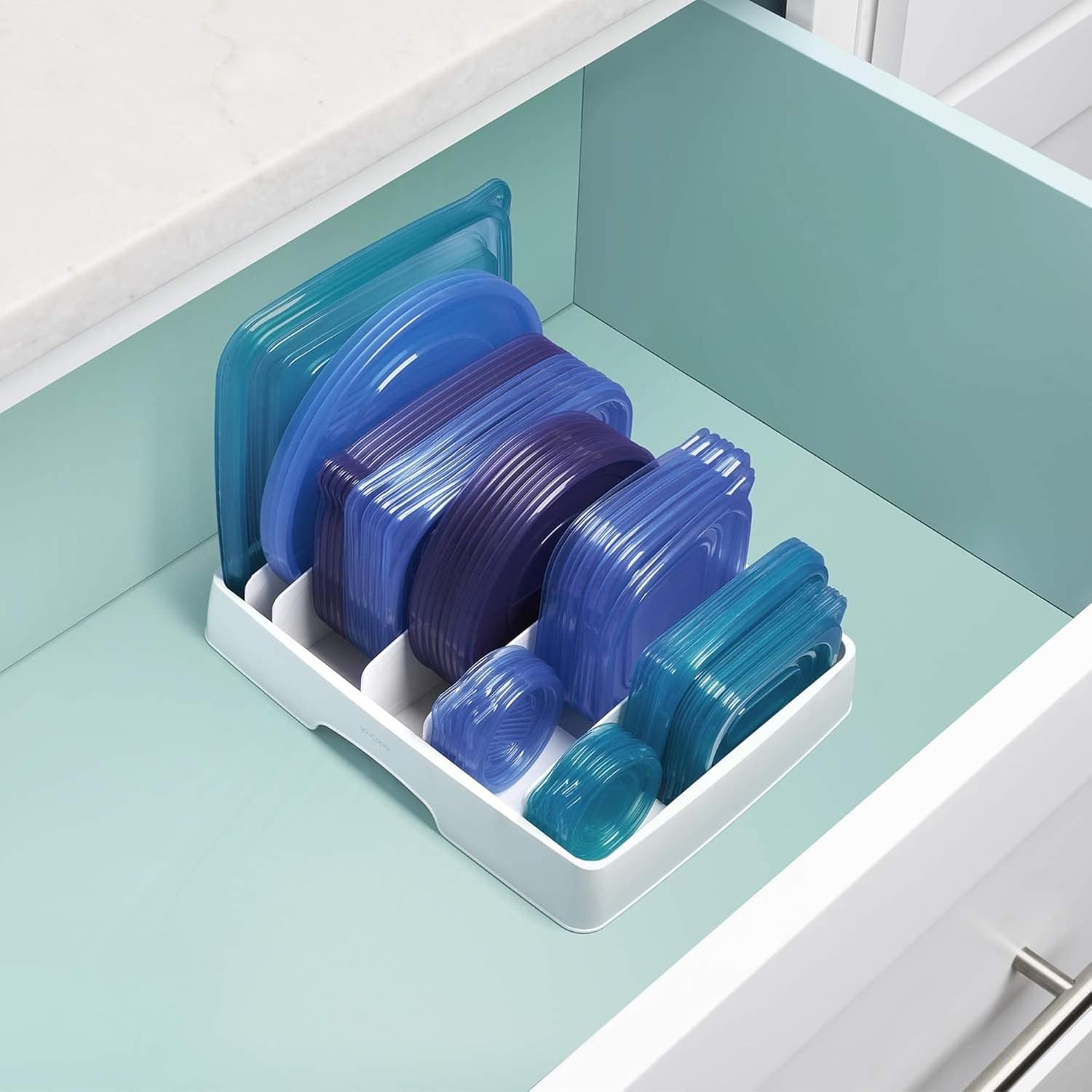 image:imageYouCopia StoraLid Food Container Lid Organizer for Kitchen Cabinet Storage with 5 Adjustable Dividers 105D 134W 33H Large Classic Edition WhiteLarge Classic