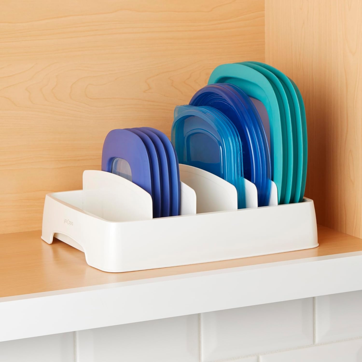 image:imageYouCopia StoraLid Food Container Lid Organizer for Kitchen Cabinet Storage with 5 Adjustable Dividers 105D 134W 33H Large Classic Edition WhiteSmall 2Pack Classic