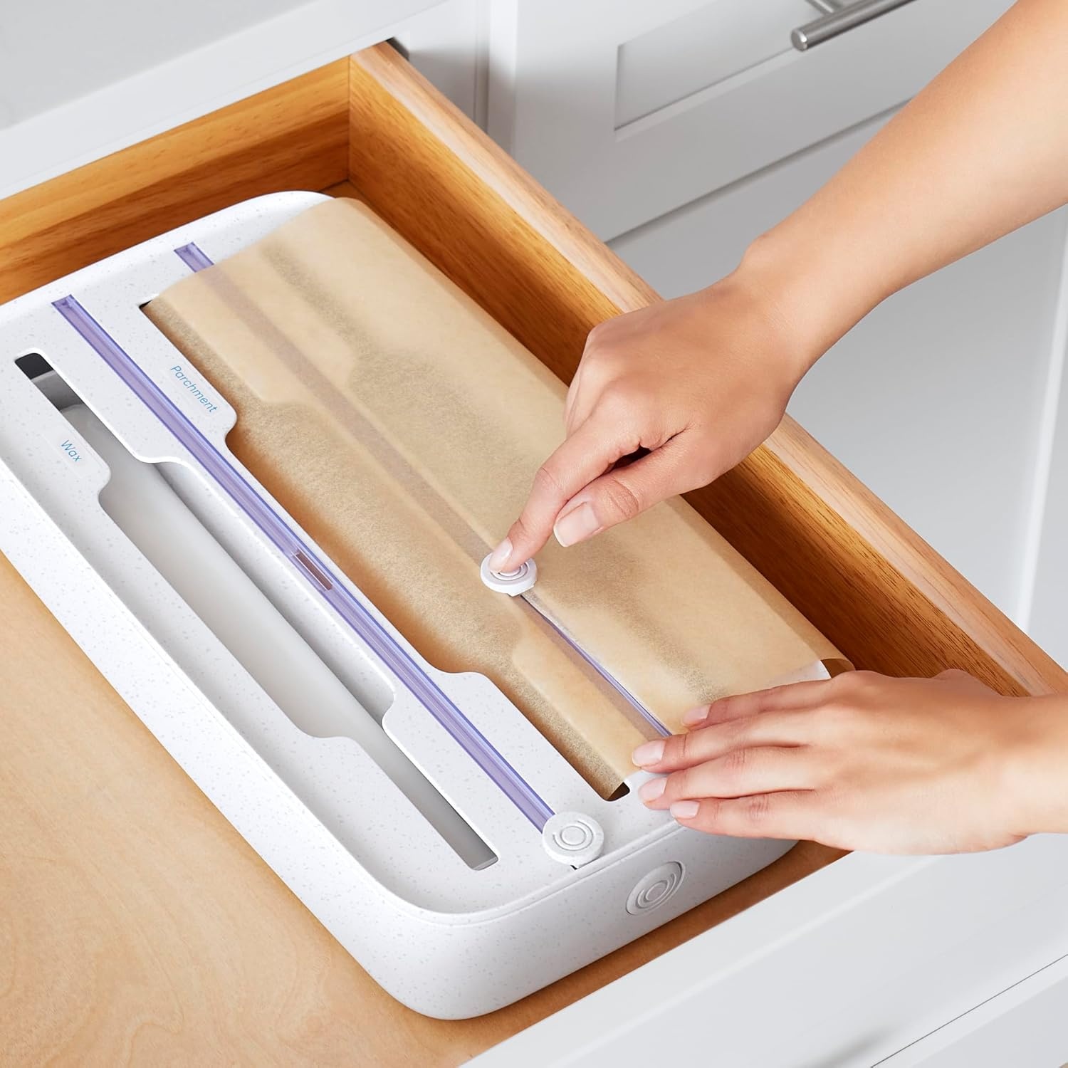 image:imageYouCopia StoraRoll Wrap Dispenser 3in1 Drawer Organizer for Foil Plastic Wrap Parchment and Wax Paper with Safety Cutters and Labels for Kitchen Organization3in1