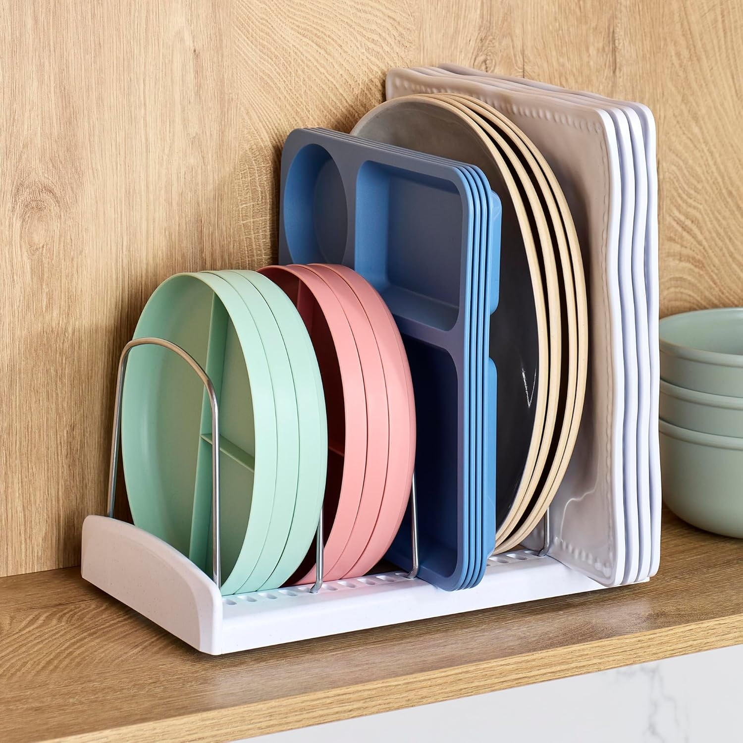 image:imageYouCopia StoreMore Bakeware Rack with Tall Steel Wires Adjustable Pan and Lid Organizer Classic Edition White Alloy Steel amp Plastic 115W x 73D x 64H Customizable ShelfBakeware Rack Premium