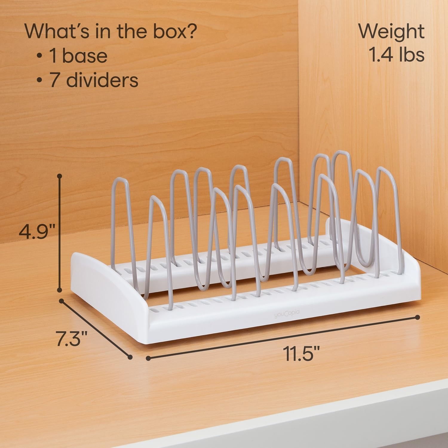 image:imageYouCopia StoreMore Bakeware Rack with Tall Steel Wires Adjustable Pan and Lid Organizer Classic Edition White Alloy Steel amp Plastic 115W x 73D x 64H Customizable ShelfLid Holder Classic
