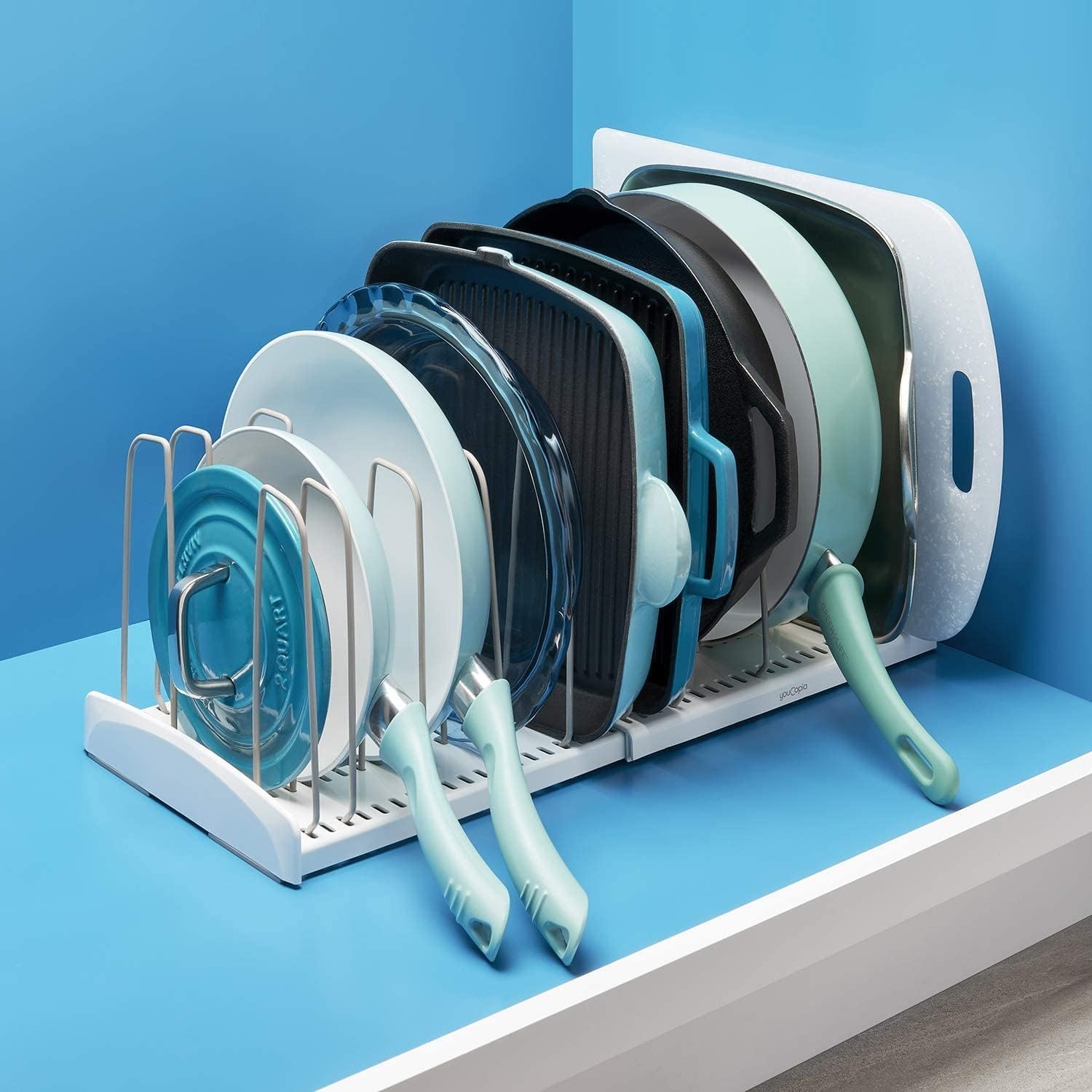 image:imageYouCopia StoreMore Cookware Rack with Tall Steel Wires Adjustable Pan and Lid Organizer for Kitchen Cabinet Storage Classic EditionExpandable Classic