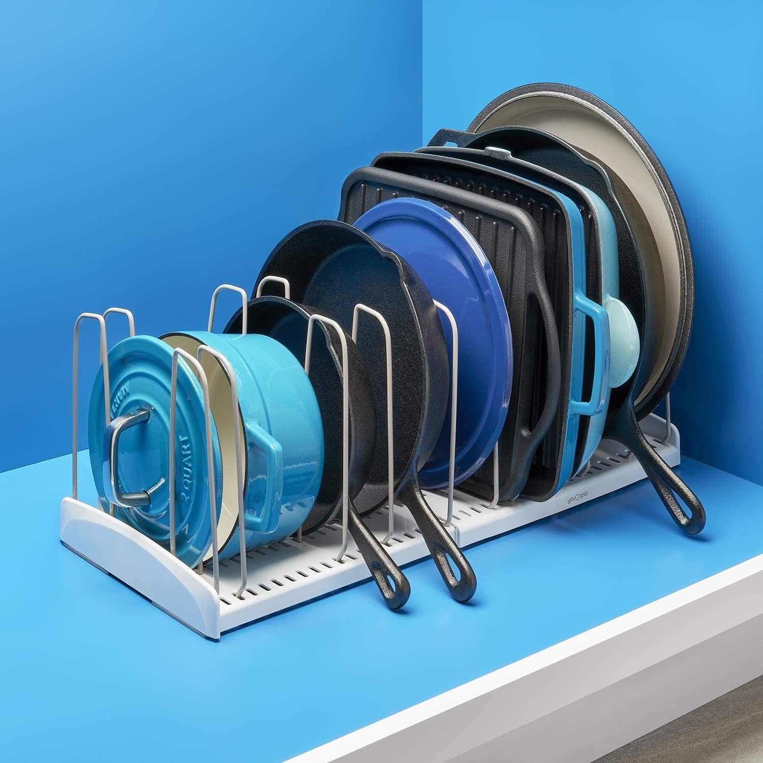 image:imageYouCopia StoreMore Cookware Rack with Tall Steel Wires Adjustable Pan and Lid Organizer for Kitchen Cabinet Storage Classic EditionExpandable Classic