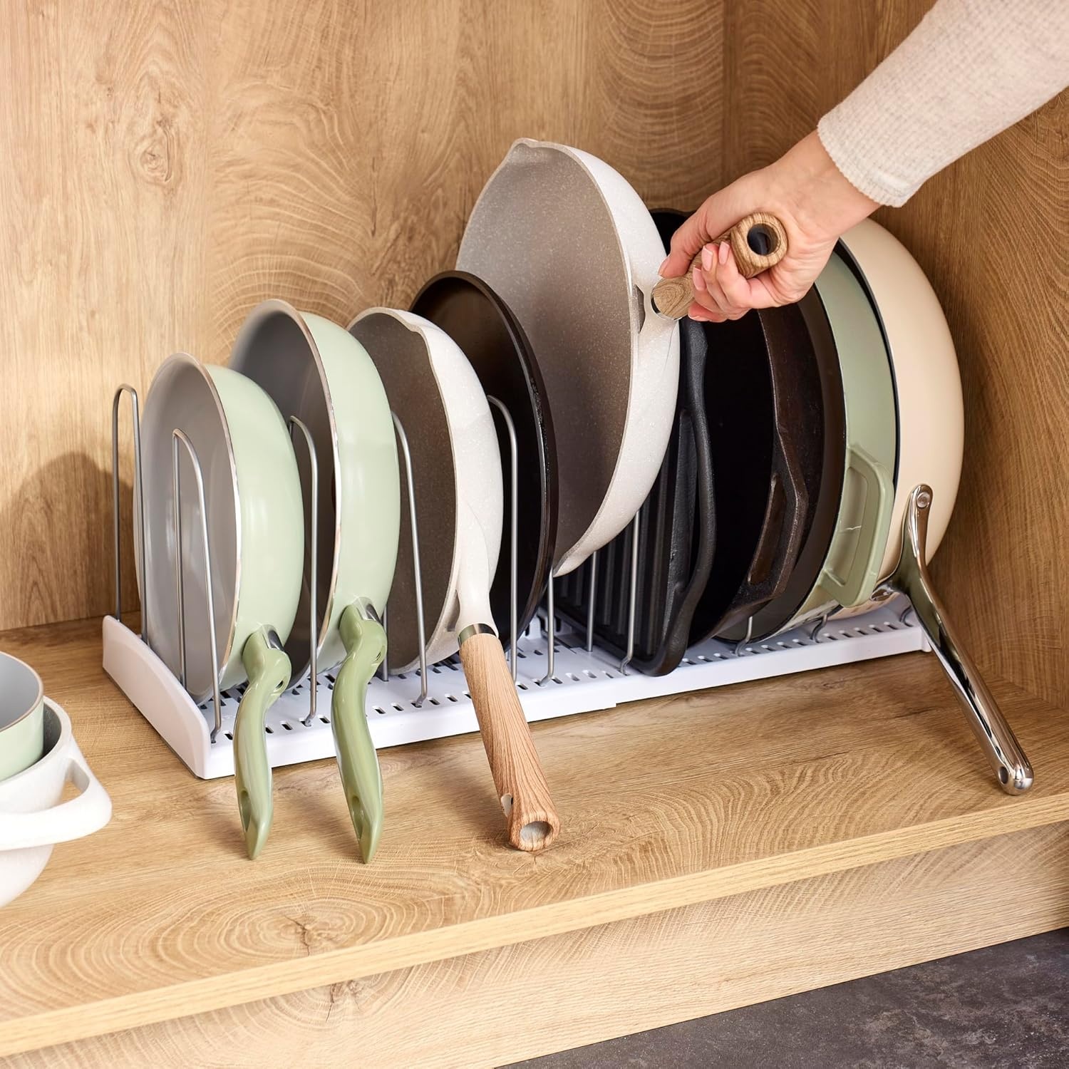 image:imageYouCopia StoreMore Cookware Rack with Tall Steel Wires Adjustable Pan and Lid Organizer for Kitchen Cabinet Storage Classic EditionExpandable Premium