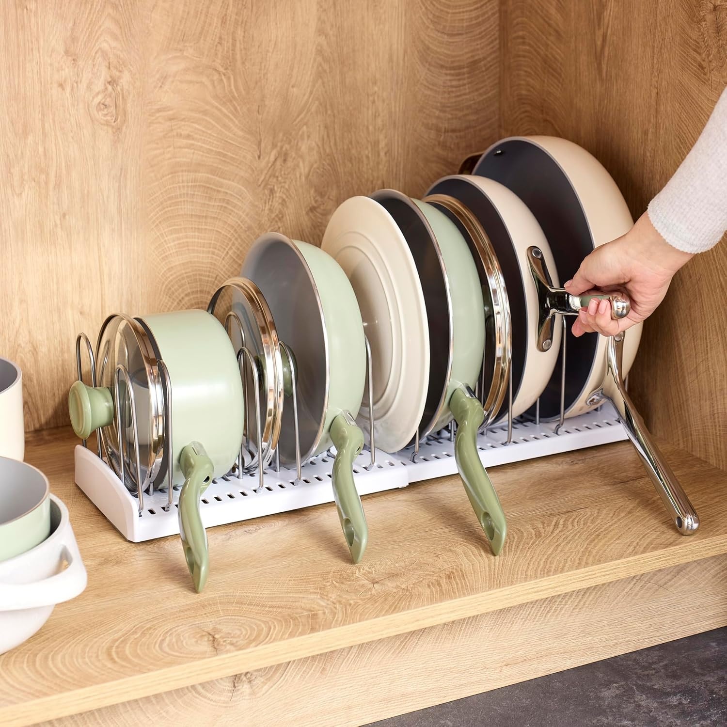image:imageYouCopia StoreMore Expandable Pan and Lid Rack with Steel Wires 12522 Wide Adjustable Pan Organizer for Kitchen Cabinet Storage Premium Edition12522 Premium