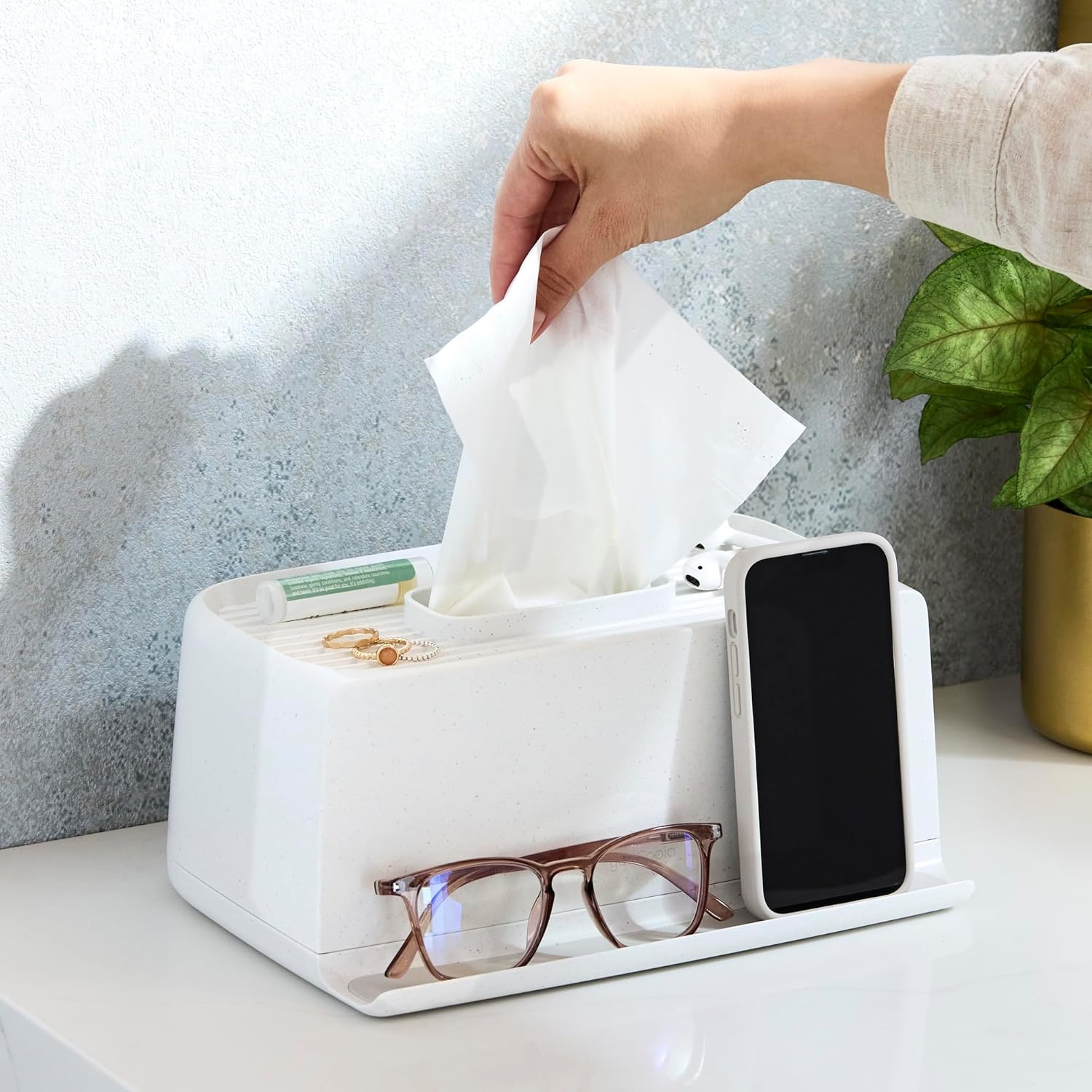 image:imageYouCopia The Ledge Tissue Holder Cube Square Box Cover with Storage for Phones Jewelry Makeup and Accessories for Night Stand Desk and Bathroom OrganizationRectangular
