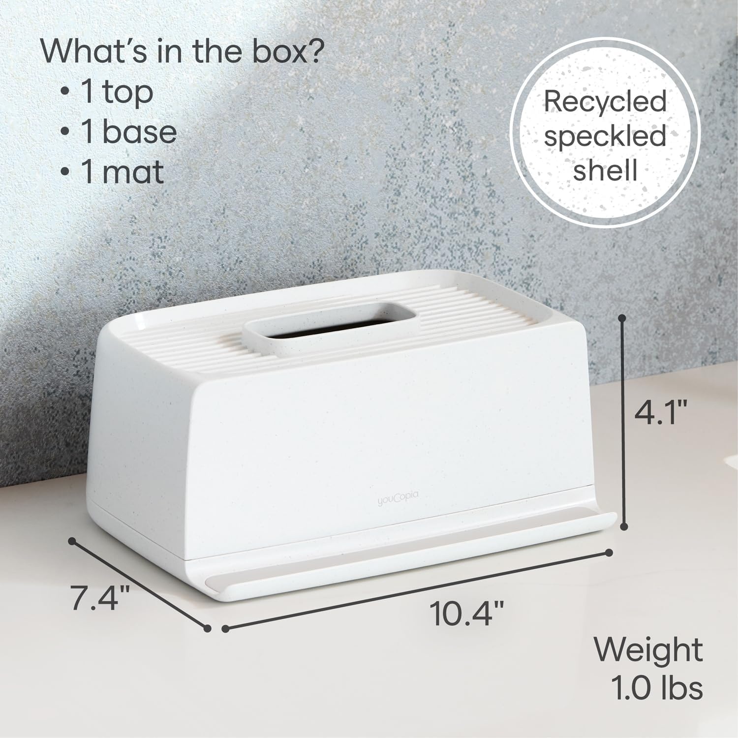 image:imageYouCopia The Ledge Tissue Holder Cube Square Box Cover with Storage for Phones Jewelry Makeup and Accessories for Night Stand Desk and Bathroom OrganizationRectangular