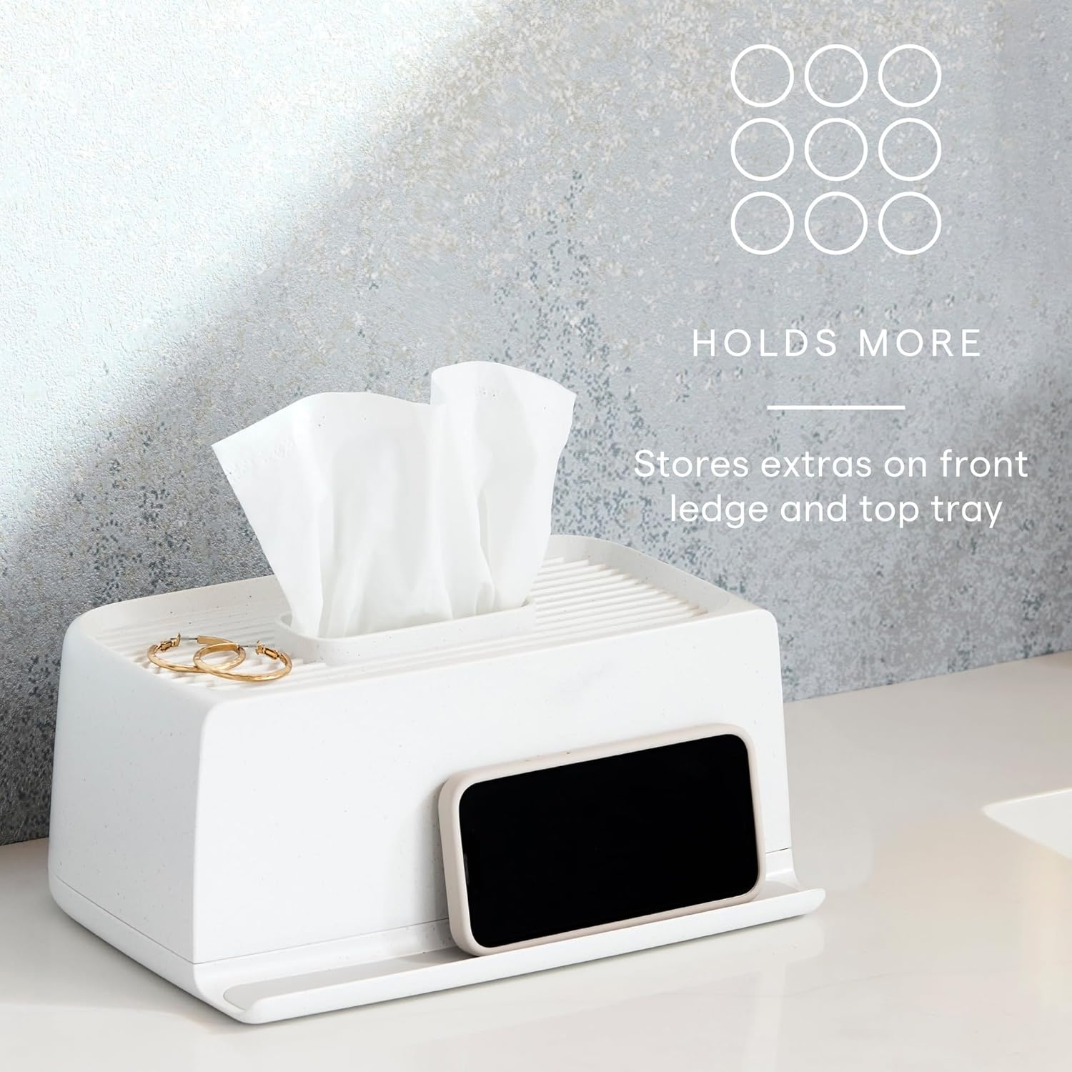 image:imageYouCopia The Ledge Tissue Holder Cube Square Box Cover with Storage for Phones Jewelry Makeup and Accessories for Night Stand Desk and Bathroom OrganizationRectangular