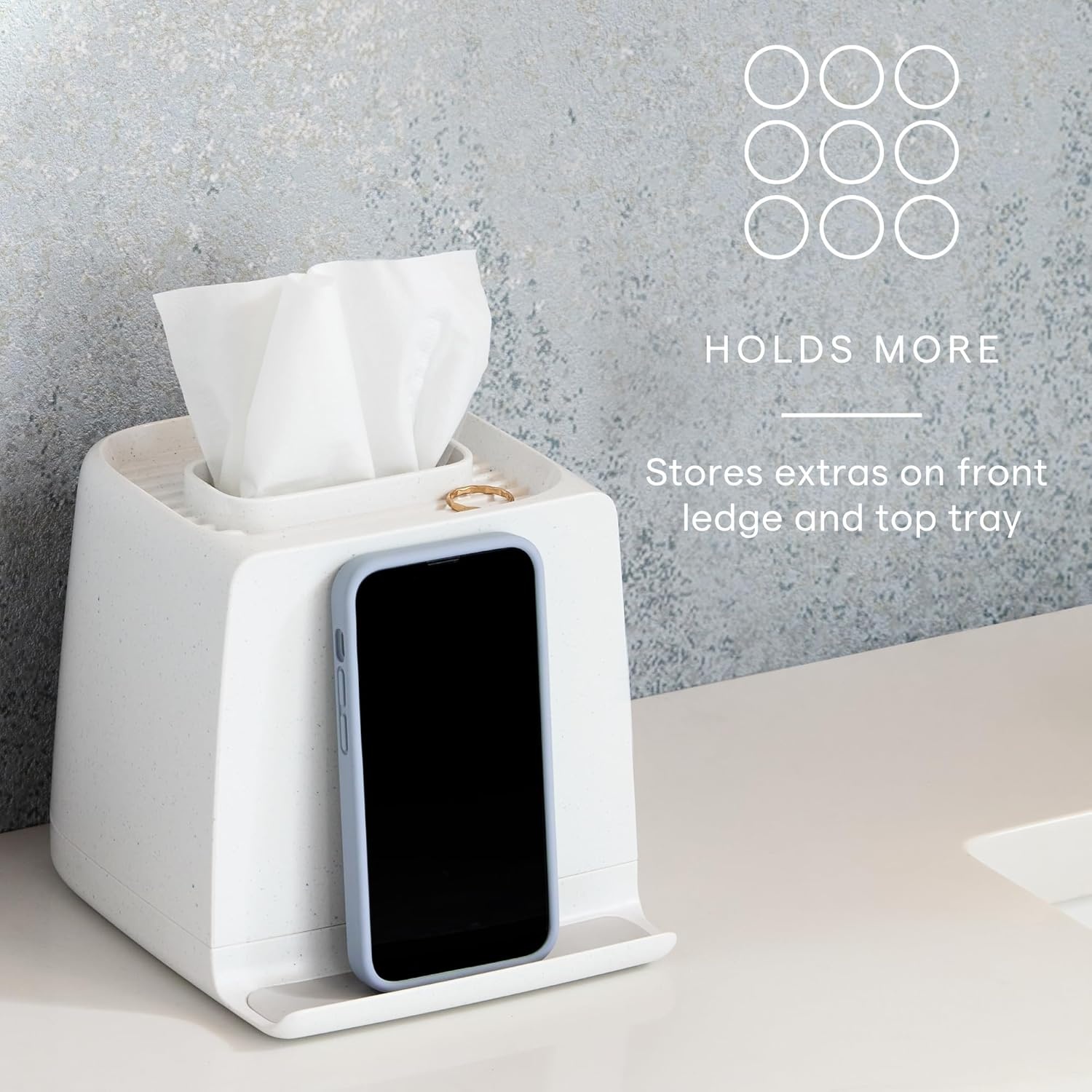 image:imageYouCopia The Ledge Tissue Holder Cube Square Box Cover with Storage for Phones Jewelry Makeup and Accessories for Night Stand Desk and Bathroom OrganizationCube