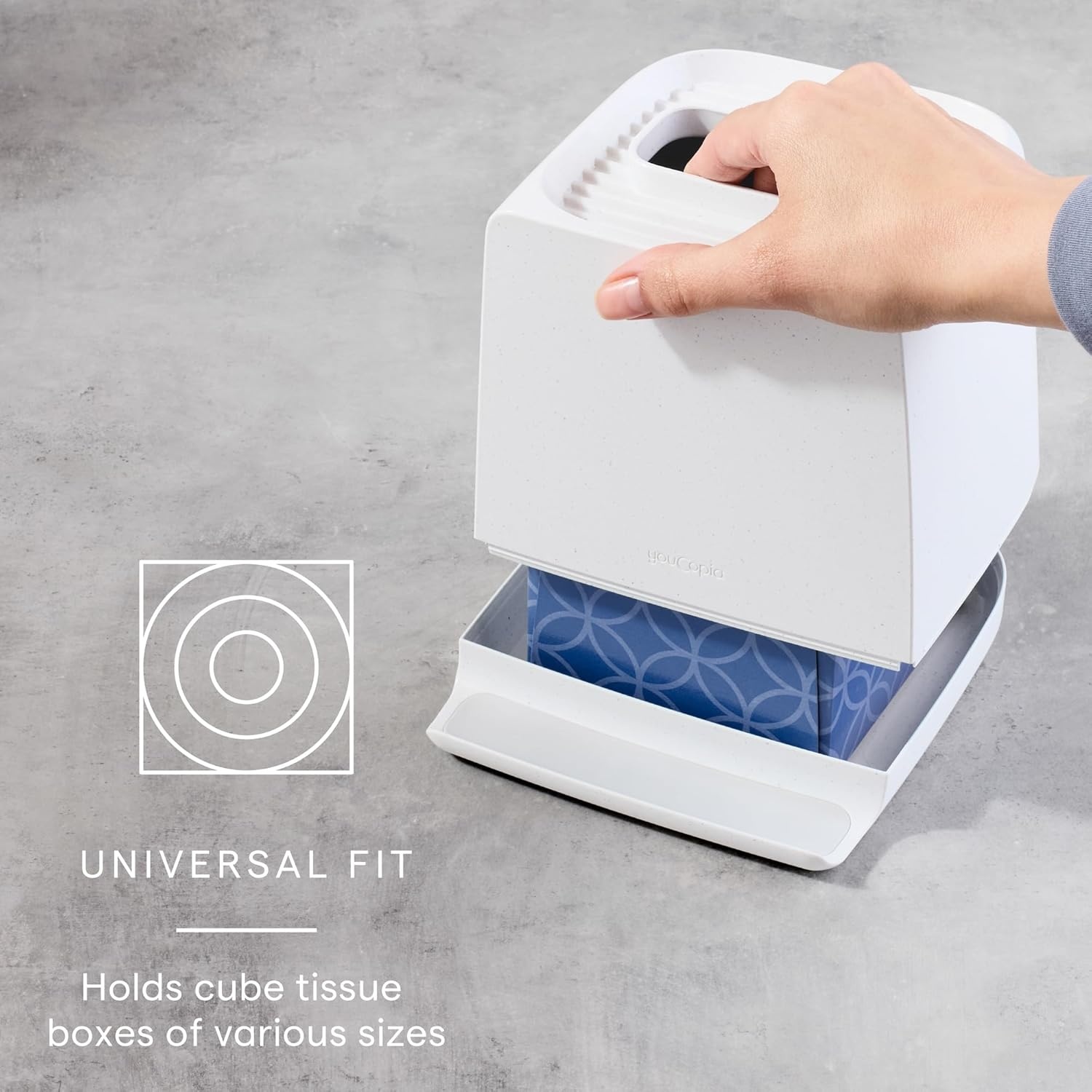 image:imageYouCopia The Ledge Tissue Holder Cube Square Box Cover with Storage for Phones Jewelry Makeup and Accessories for Night Stand Desk and Bathroom OrganizationCube