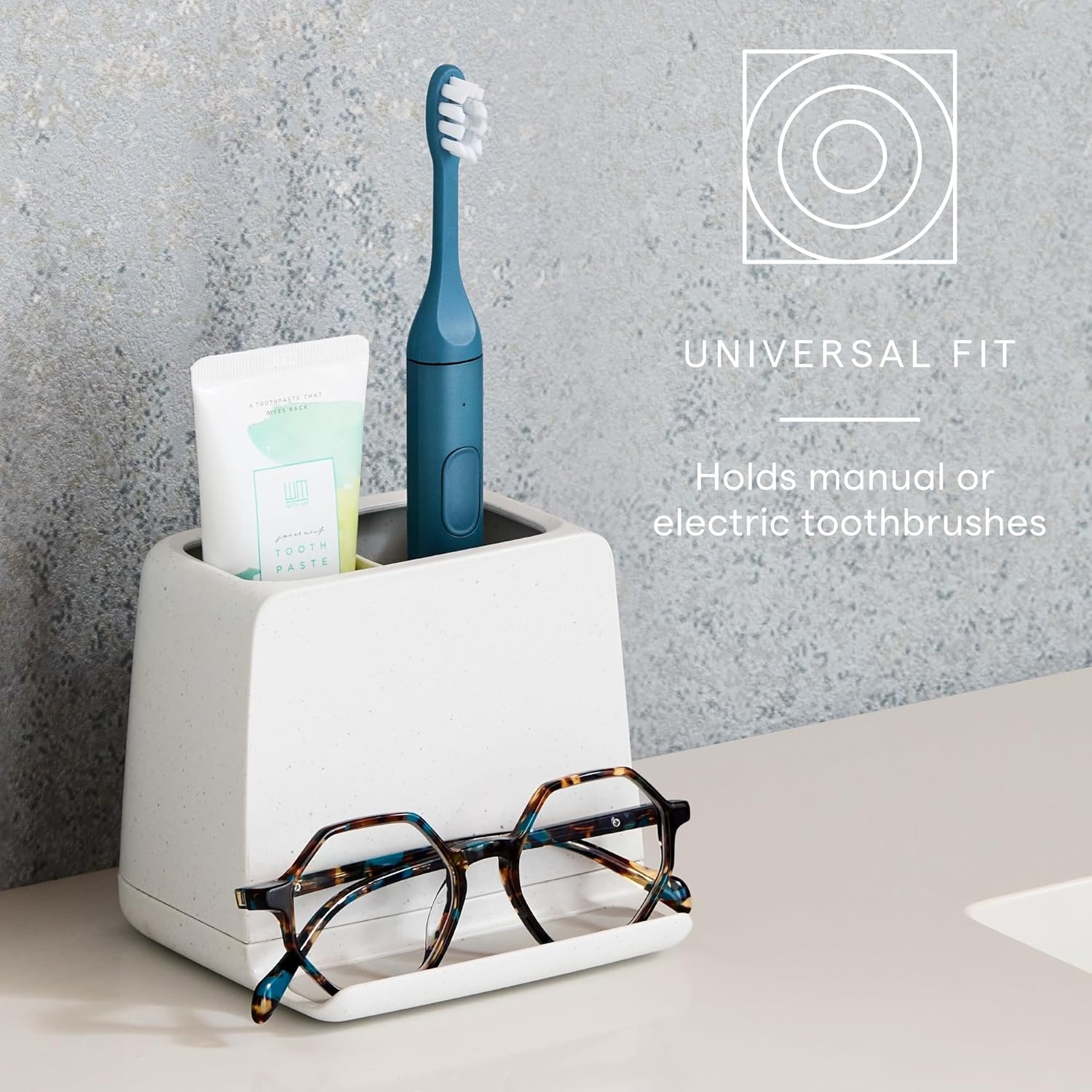 image:imageYouCopia The Ledge Toothbrush Holder 3Slot Bathroom Vanity Counter Organizer with Cord Slots Removable Base and Storage for Phones Toothpaste and Accessories2Slot