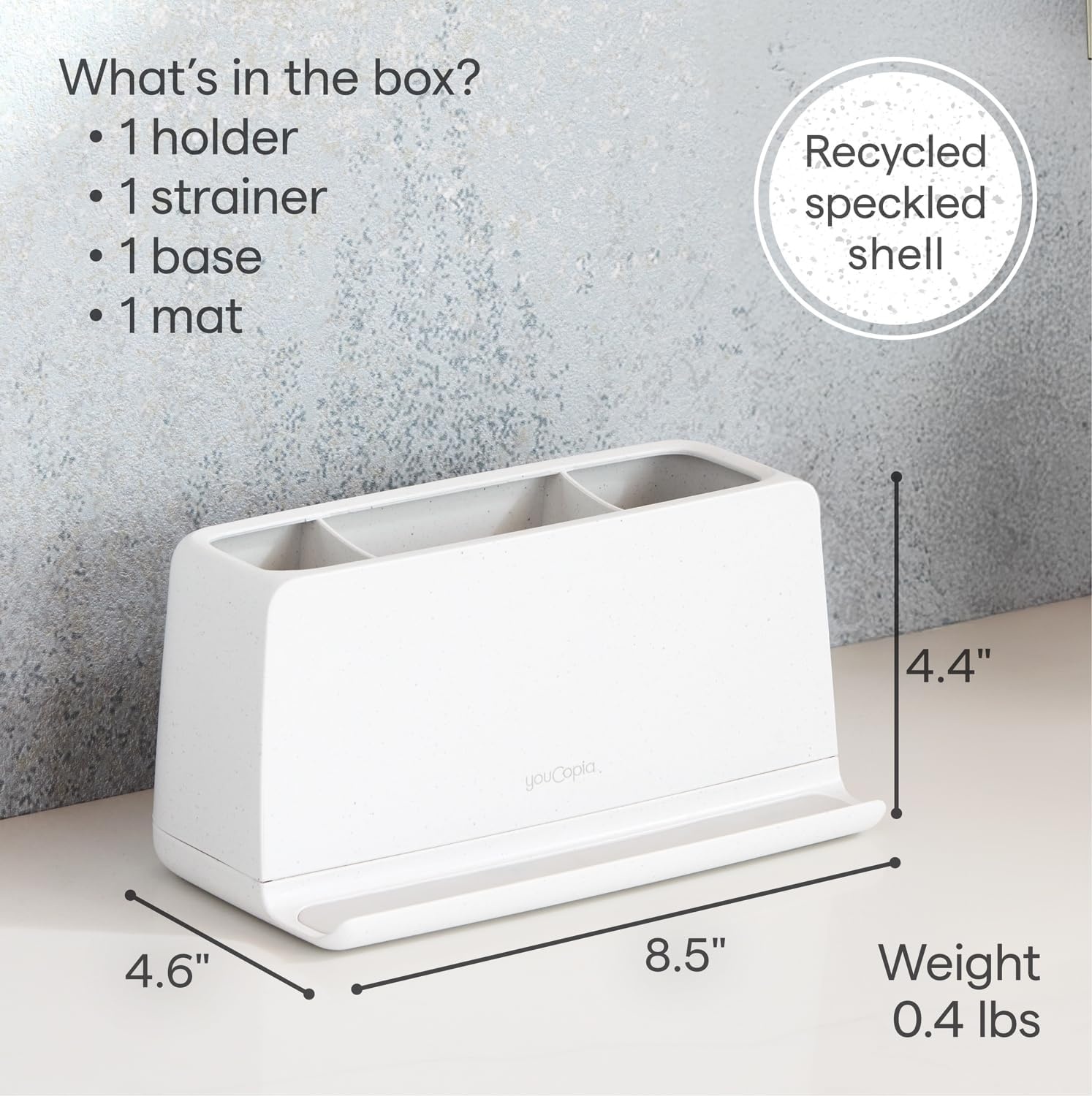 image:imageYouCopia The Ledge Toothbrush Holder 3Slot Bathroom Vanity Counter Organizer with Cord Slots Removable Base and Storage for Phones Toothpaste and Accessories3Slot