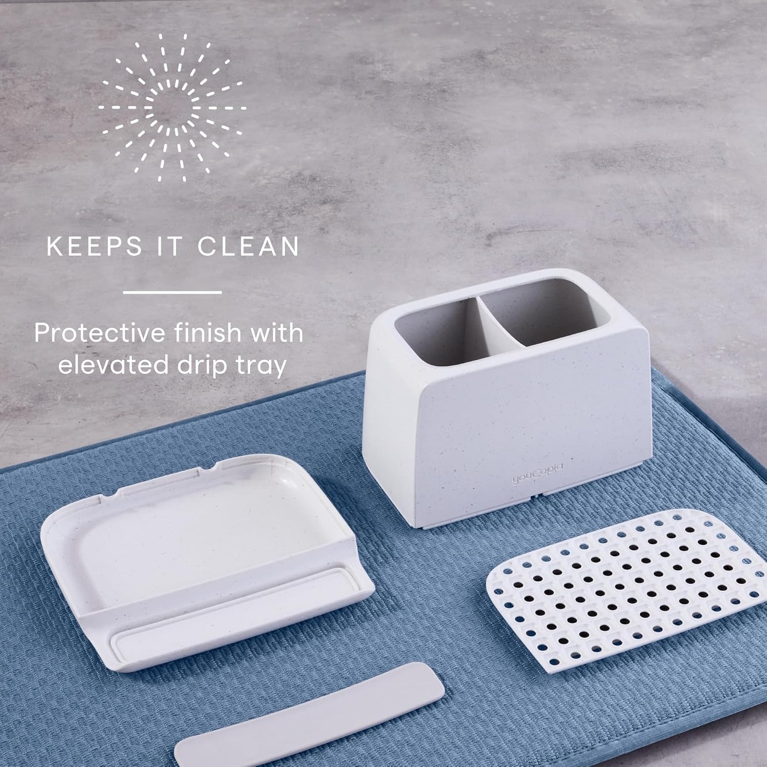 image:imageYouCopia The Ledge Toothbrush Holder 3Slot Bathroom Vanity Counter Organizer with Cord Slots Removable Base and Storage for Phones Toothpaste and Accessories2Slot