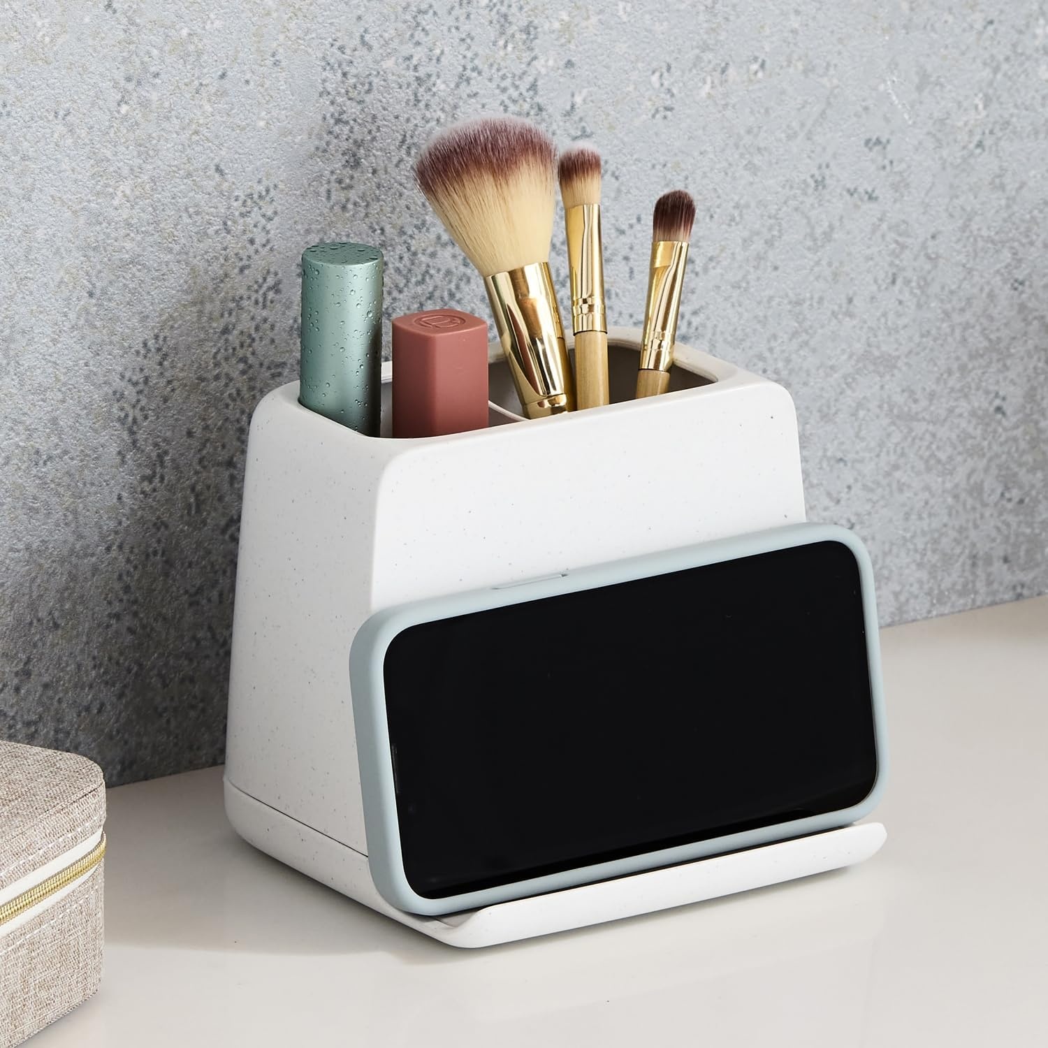 image:imageYouCopia The Ledge Toothbrush Holder 3Slot Bathroom Vanity Counter Organizer with Cord Slots Removable Base and Storage for Phones Toothpaste and Accessories2Slot