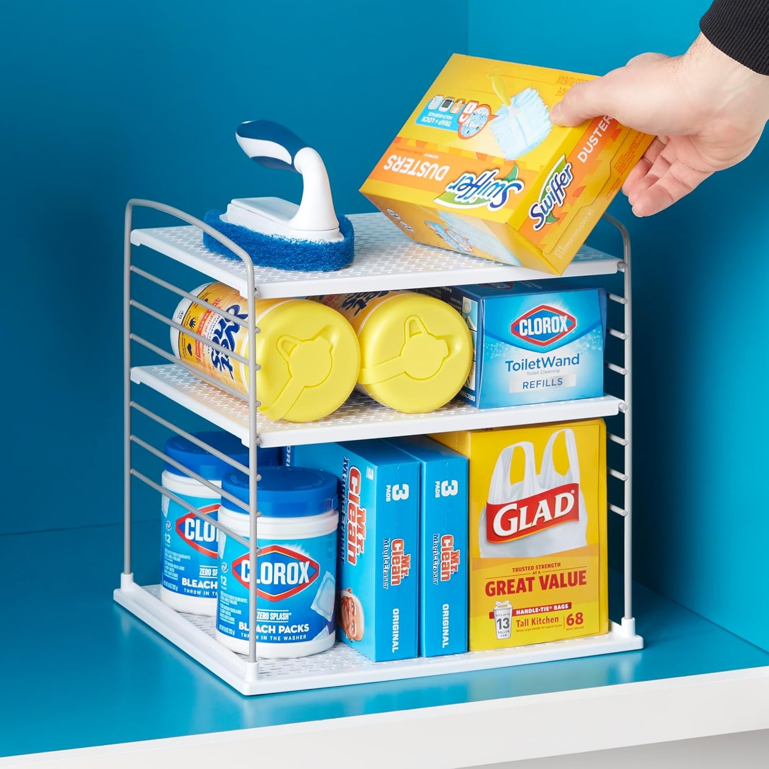 image:imageYouCopia UpSpace Cabinet Box Organizer Adjustable Kitchen and Pantry Shelf for Plastic Wrap and Foil Storage Extra Large WhiteGray Matte