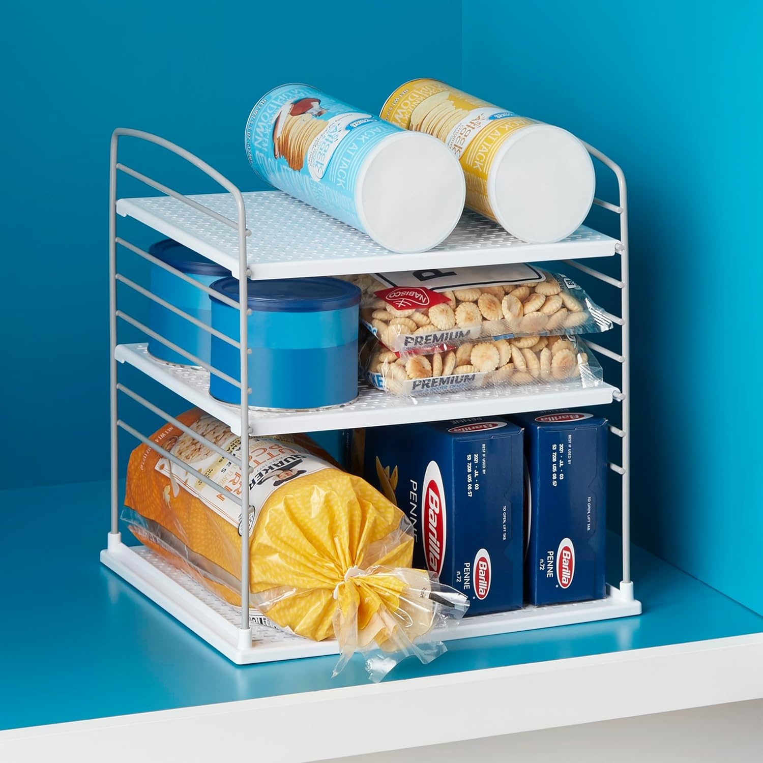 image:imageYouCopia UpSpace Cabinet Box Organizer Adjustable Kitchen and Pantry Shelf for Plastic Wrap and Foil Storage Extra Large WhiteGray Matte