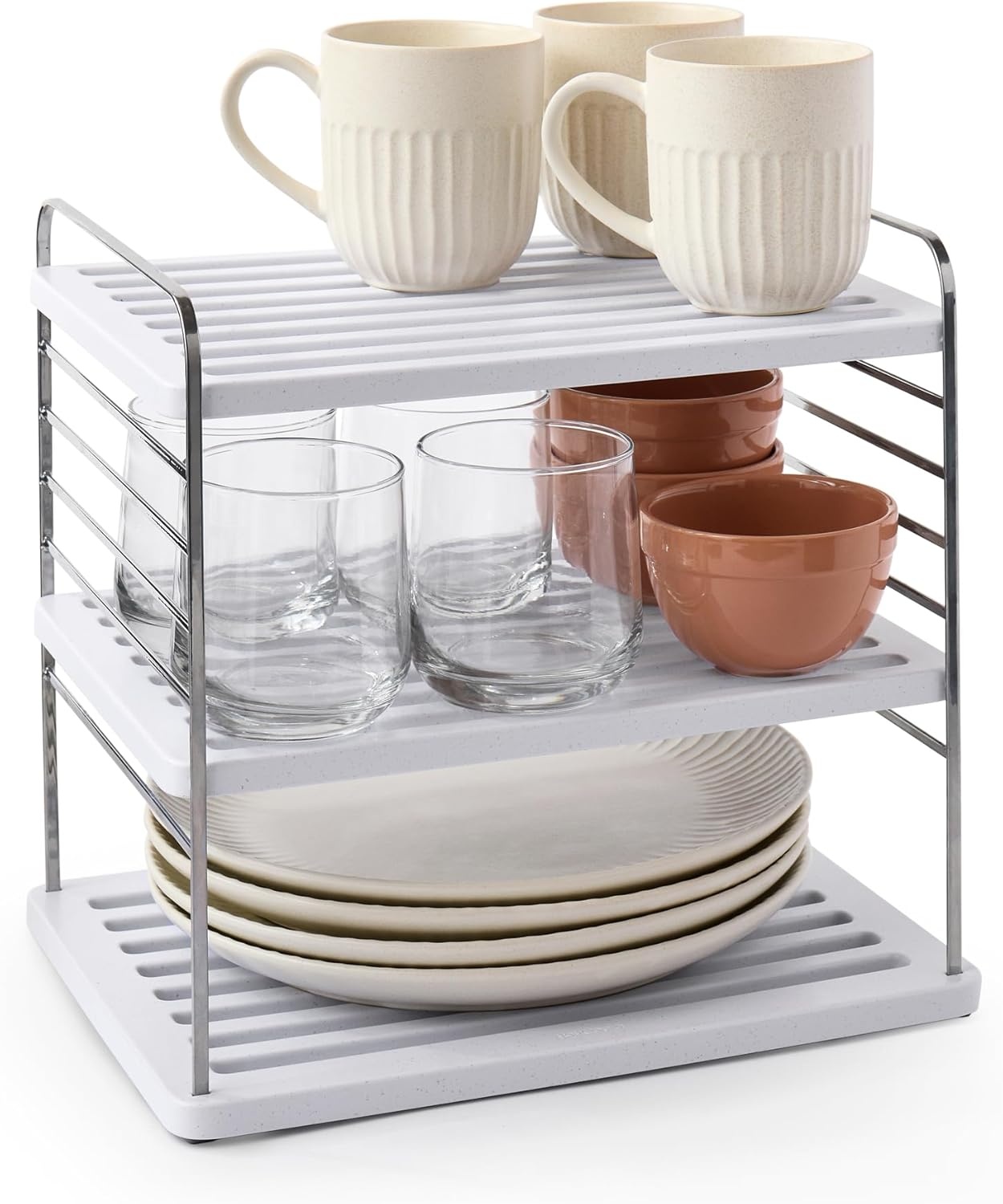 image:imageYouCopia UpSpace Cabinet Box Organizer Adjustable Kitchen and Pantry Shelf for Plastic Wrap and Foil Storage Extra Large WhiteSilver Metallic