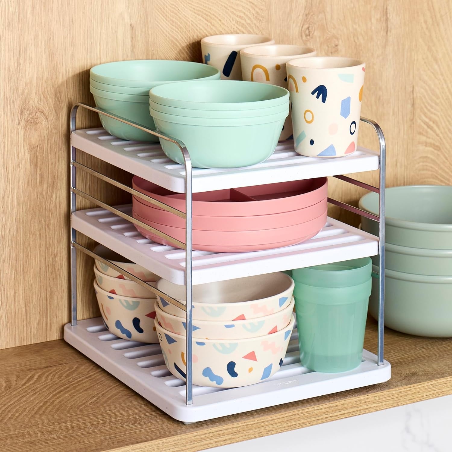 image:imageYouCopia UpSpace Cabinet Box Organizer Adjustable Kitchen and Pantry Shelf for Plastic Wrap and Foil Storage Extra Large WhiteSilver Metallic