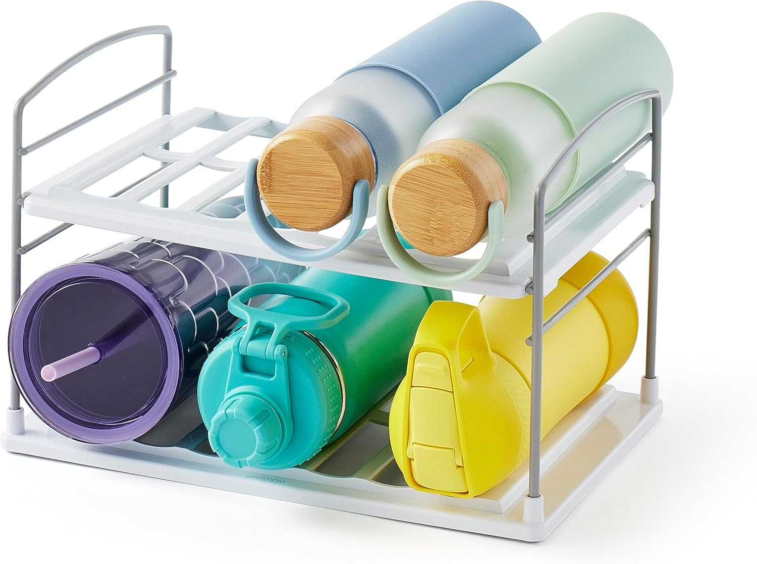 image:imageYouCopia UpSpace Water Bottle and Travel Mug Cabinet Organizer Adjustable Storage Rack for 40 oz Stanley Tumblers 12 Bottle Premium EditionGray Matte