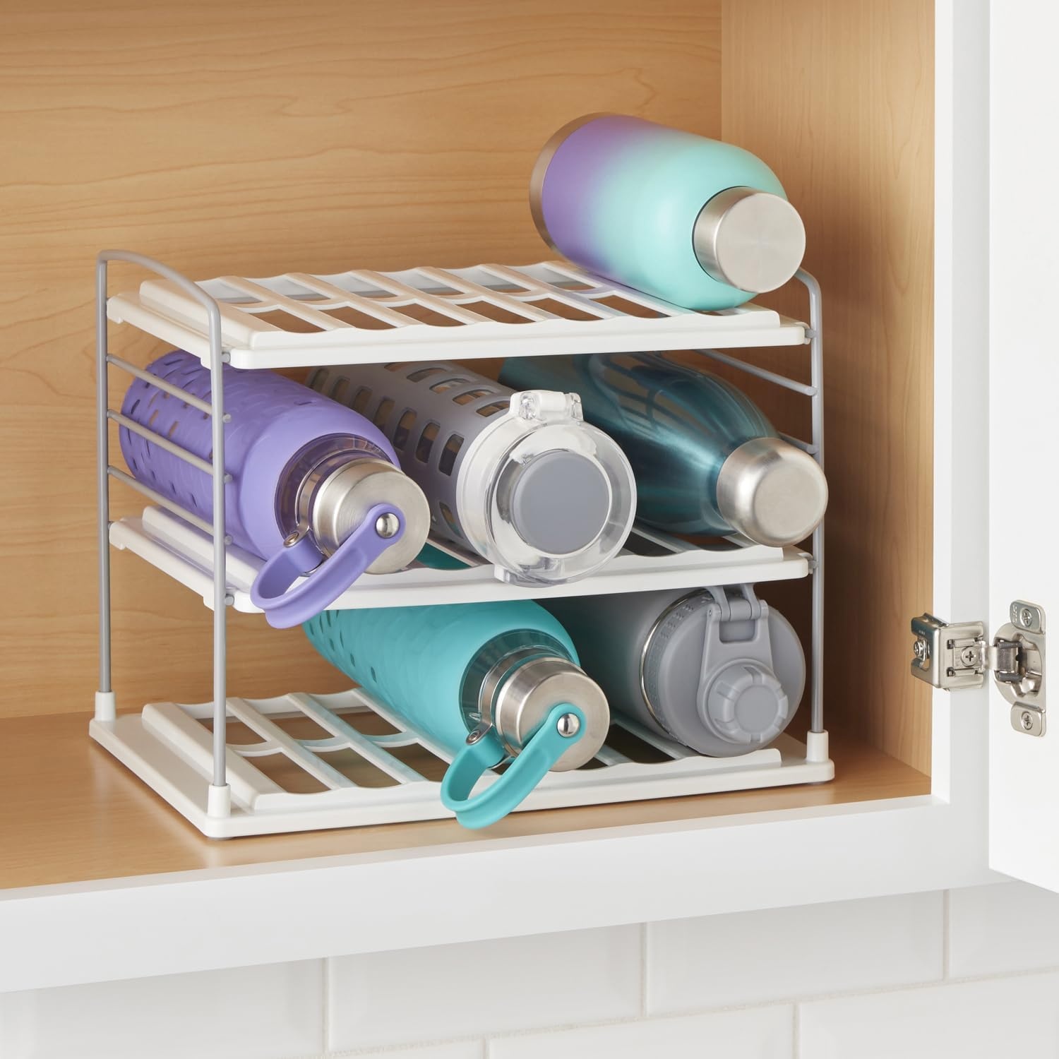 image:imageYouCopia UpSpace Water Bottle and Travel Mug Cabinet Organizer Adjustable Storage Rack for 40 oz Stanley Tumblers 12 Bottle Premium EditionGray Matte