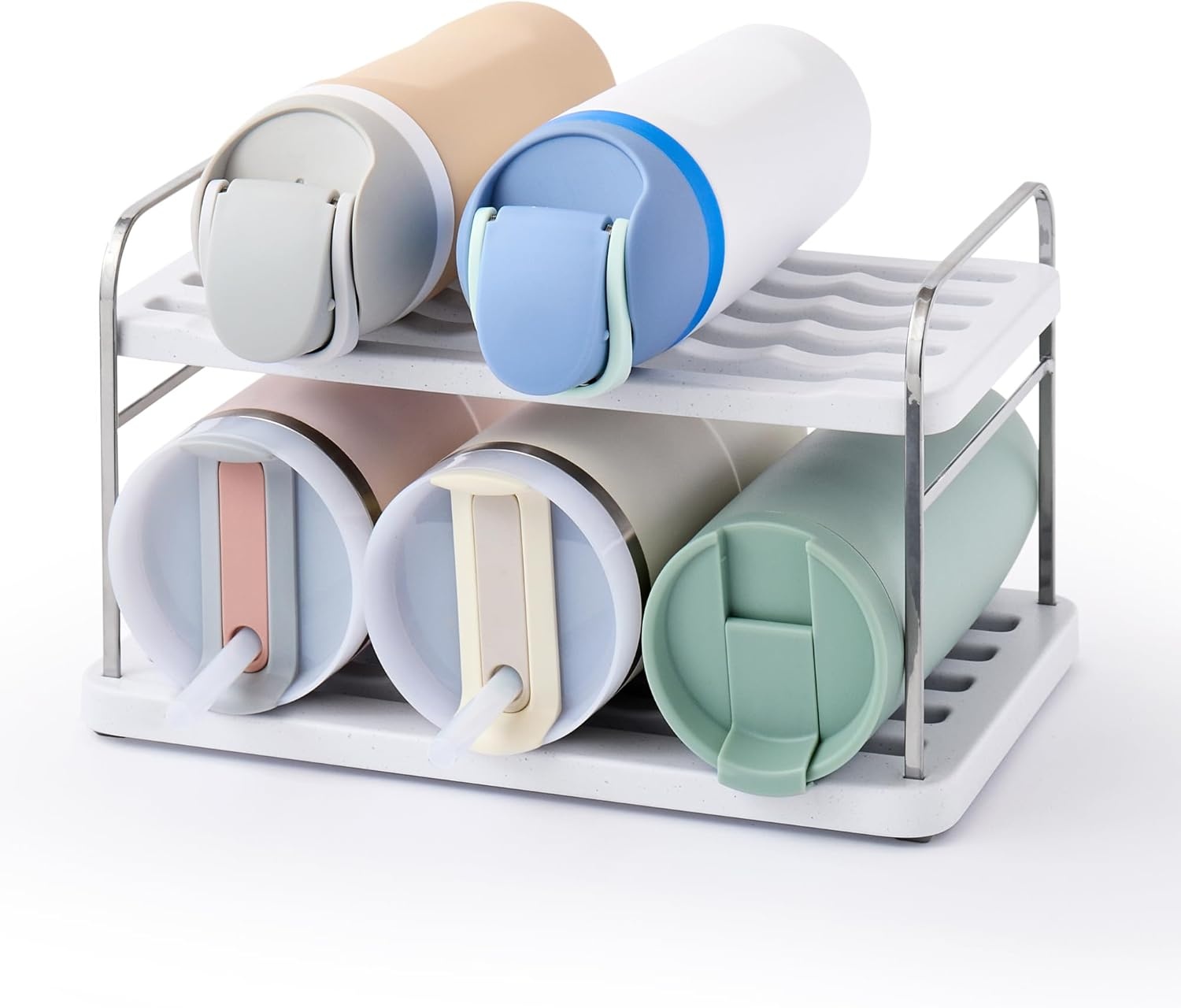 image:imageYouCopia UpSpace Water Bottle and Travel Mug Cabinet Organizer Adjustable Storage Rack for 40 oz Stanley Tumblers 12 Bottle Premium EditionSilver Metallic