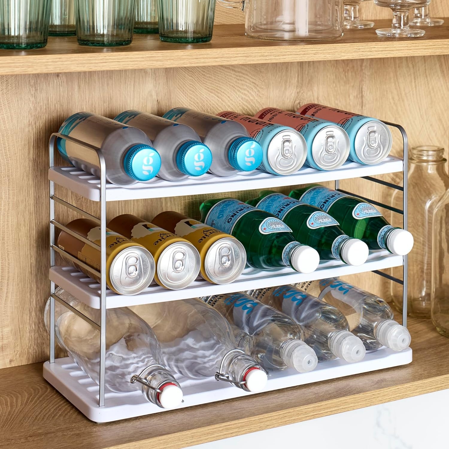 image:imageYouCopia UpSpace Water Bottle and Travel Mug Cabinet Organizer Adjustable Storage Rack for 40 oz Stanley Tumblers 12 Bottle Premium EditionSilver Metallic