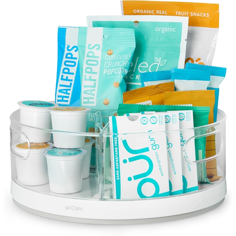 image:imageYouCopia Crazy Susan TwoTier Turntable HeightAdjustable Lazy Susan Organizer for Kitchen Cabinet and Pantry Organization and Storage White3 Bins