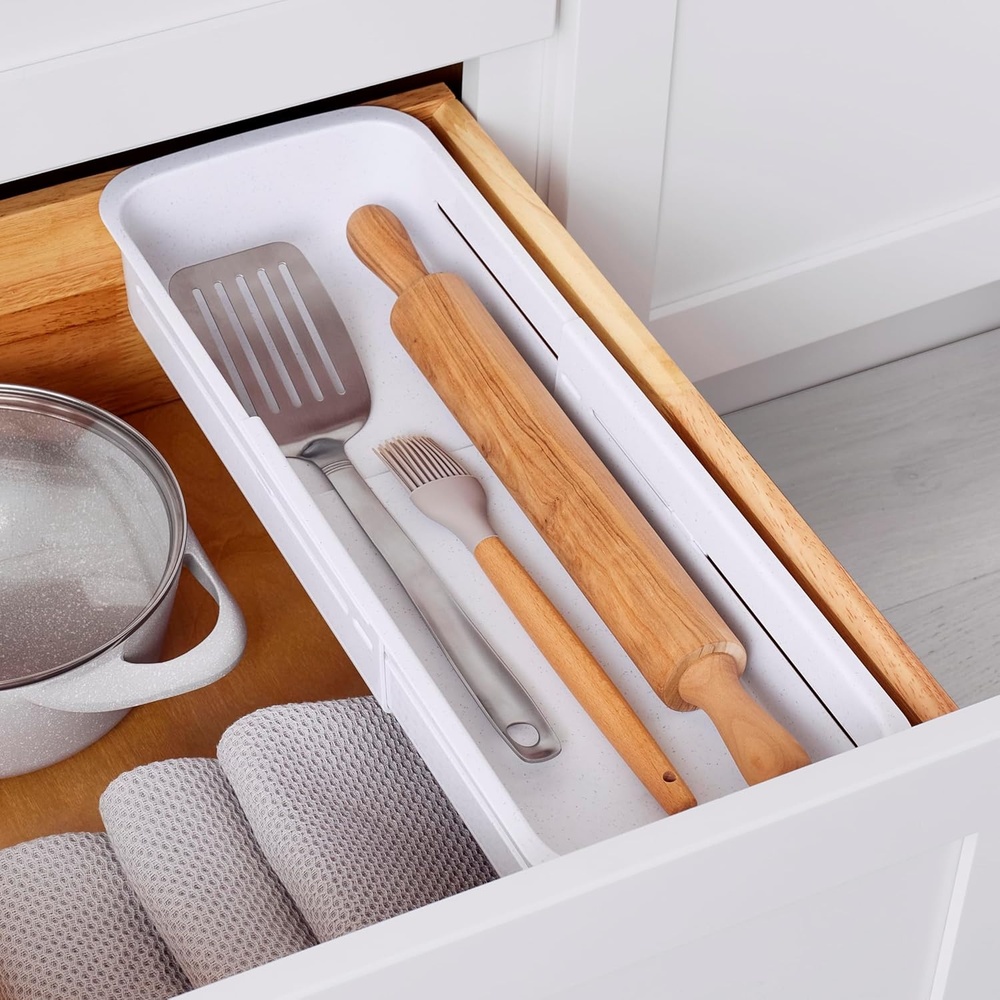 image:imageYouCopia DrawerFit Sliding Drawer Bin Expandable and Adjustable Kitchen Storage Organizer Speckled WhiteBin