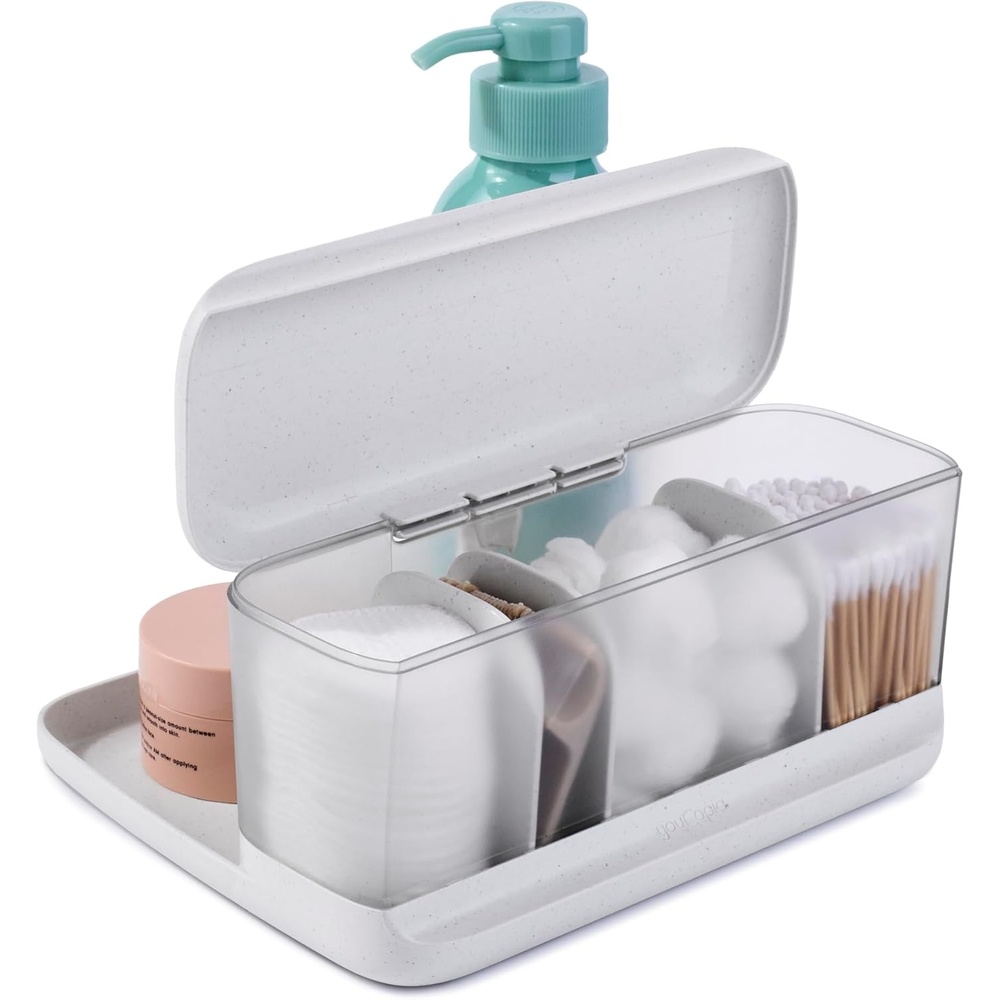 image:imageYouCopia HideAway Counter Caddy Bathroom Vanity Countertop Organizer Tray with Adjustable Dividers and Lid