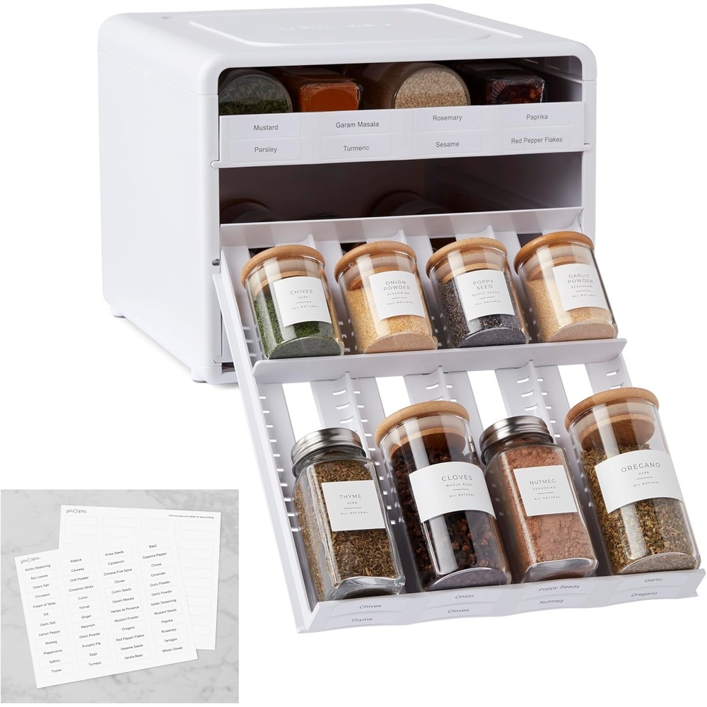 image:imageYouCopia SpiceStack Adjustable Spice Rack Organizer PullDown 24Bottle Seasonings and Spices Holder for Kitchen Cabinet and Pantry Organization with 104 Included Labels Adjustable24Bottle