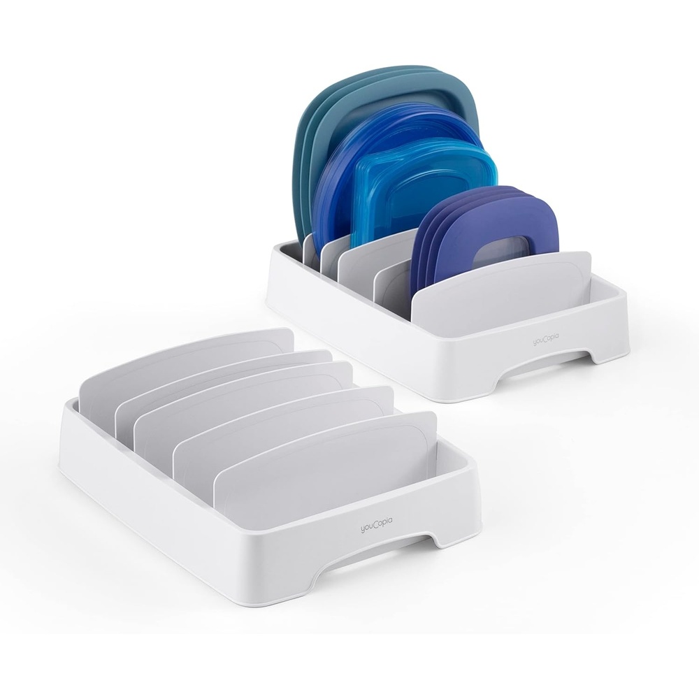image:imageYouCopia StoraLid Food Container Lid Organizer for Kitchen Cabinet Storage with 5 Adjustable Dividers 105D 134W 33H Large Classic Edition WhiteSmall 2Pack Classic
